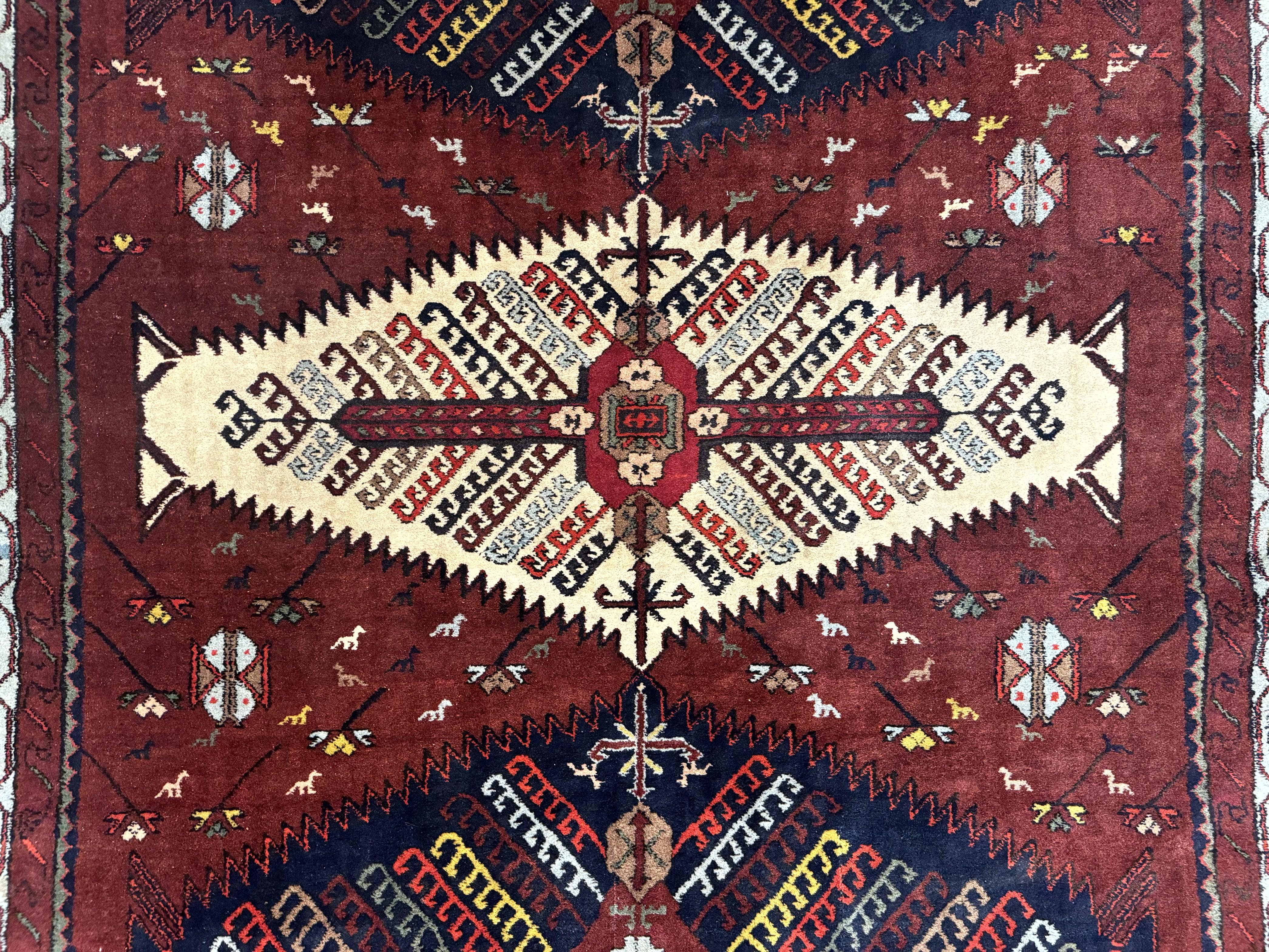 Antique Persian Tribal Rug 5 x 7.8, Triple Medallions, Red, Persian Afshar Rug - Jewel Rugs