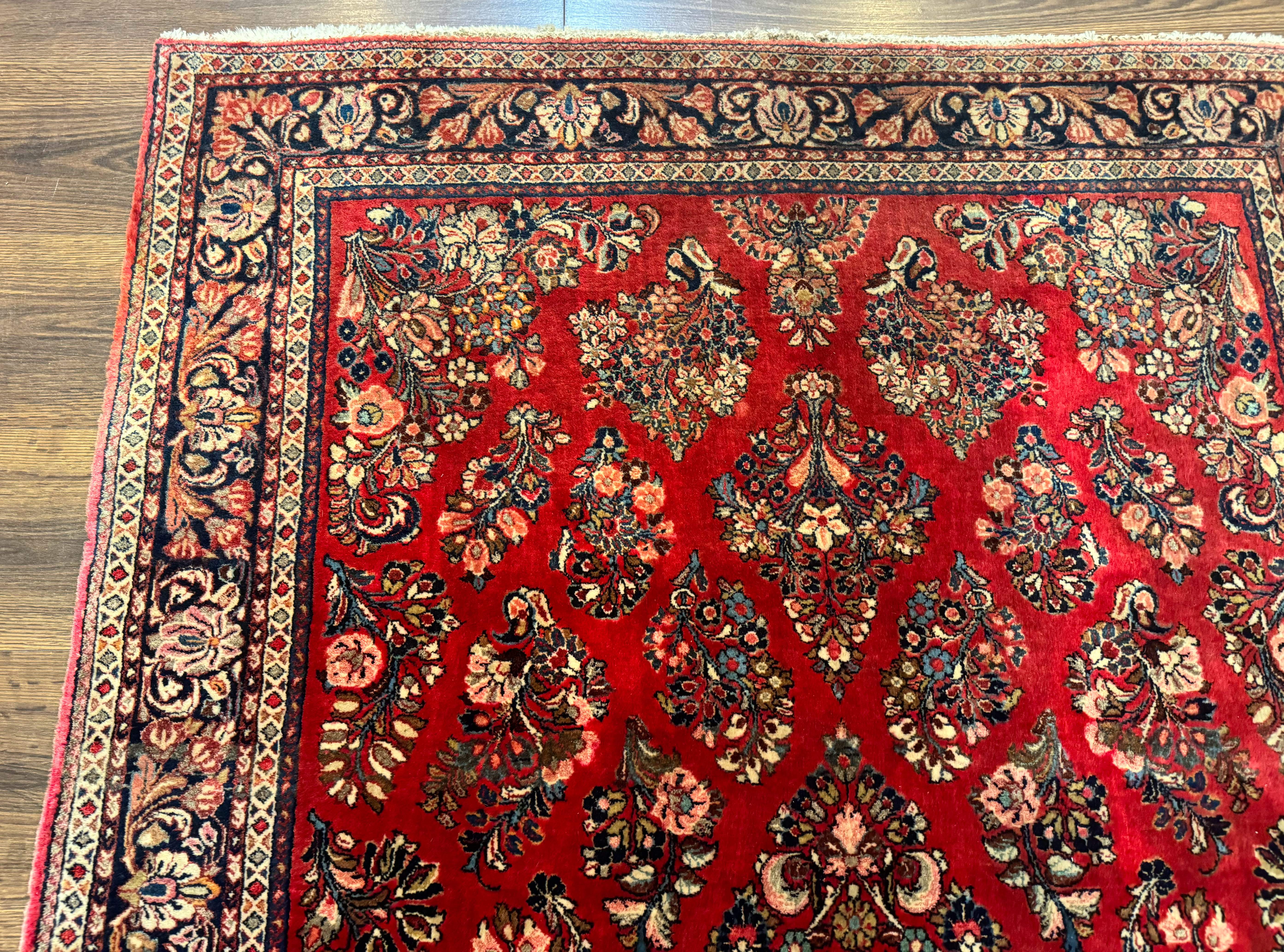 Sarouk Rug 4x6 – Red and Navy, Hand-Knotted Wool, Vintage Persian Carpet - Jewel Rugs