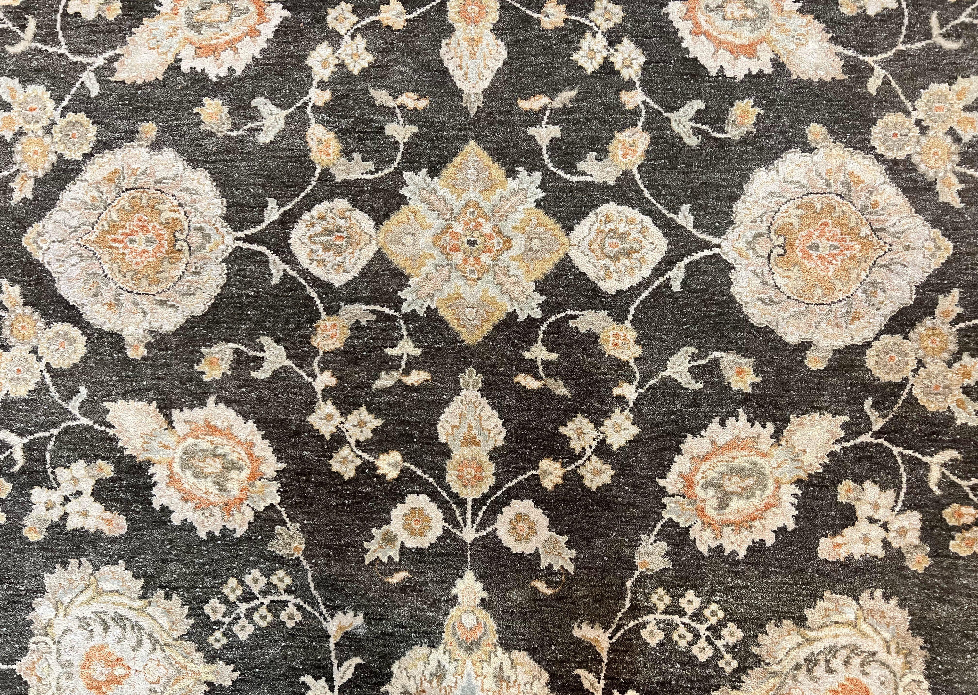 Indo Persian Rug 9x12, Sultanabad Indian Carpet, Dark Brown, Hand Knotted Vintage Wool Rug - Jewel Rugs