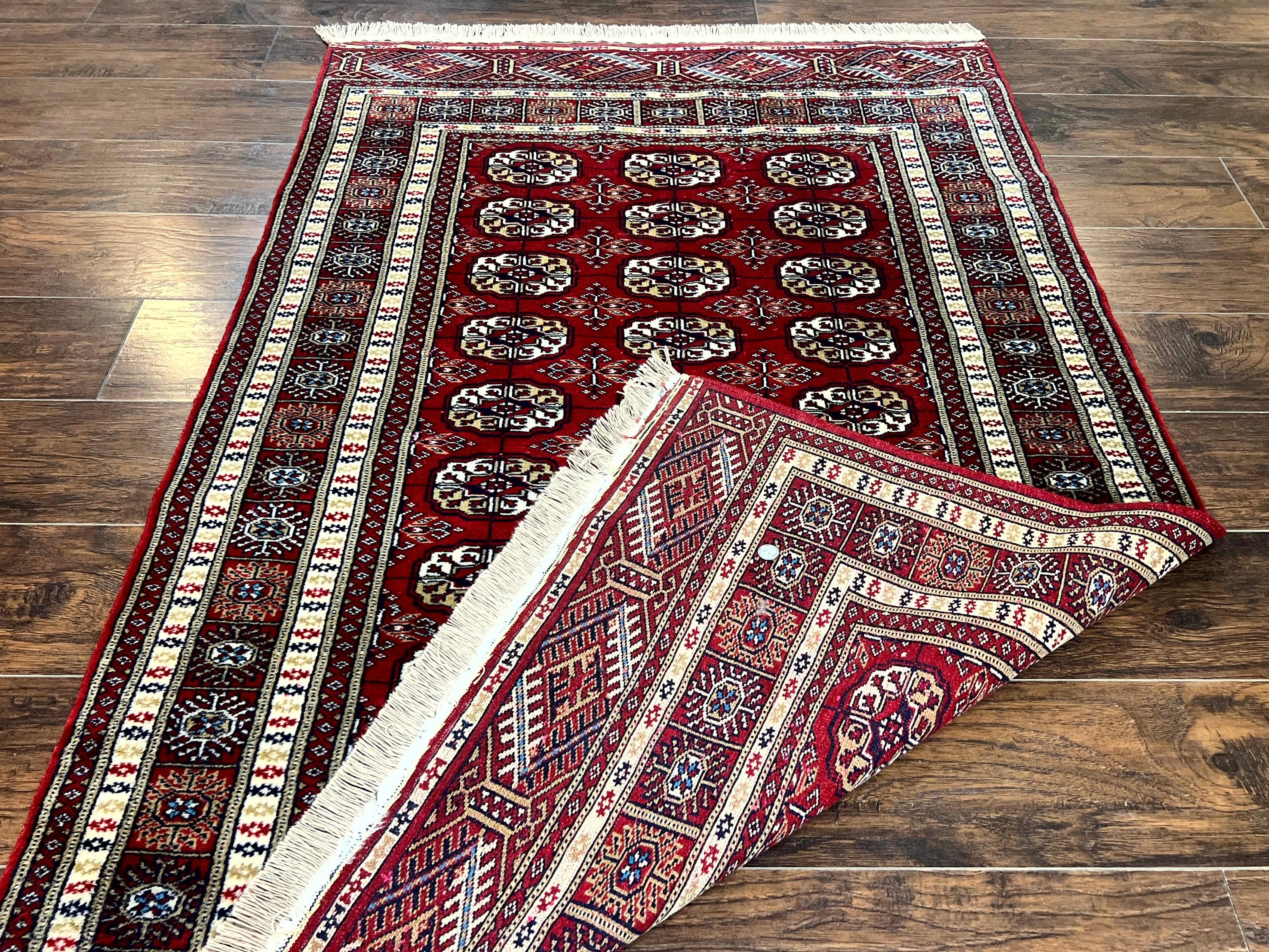 Pakistani Bokhara Rug 4x6, Red Turkoman Carpet, Finely Hand Knotted, Wool Vintage Rug - Jewel Rugs