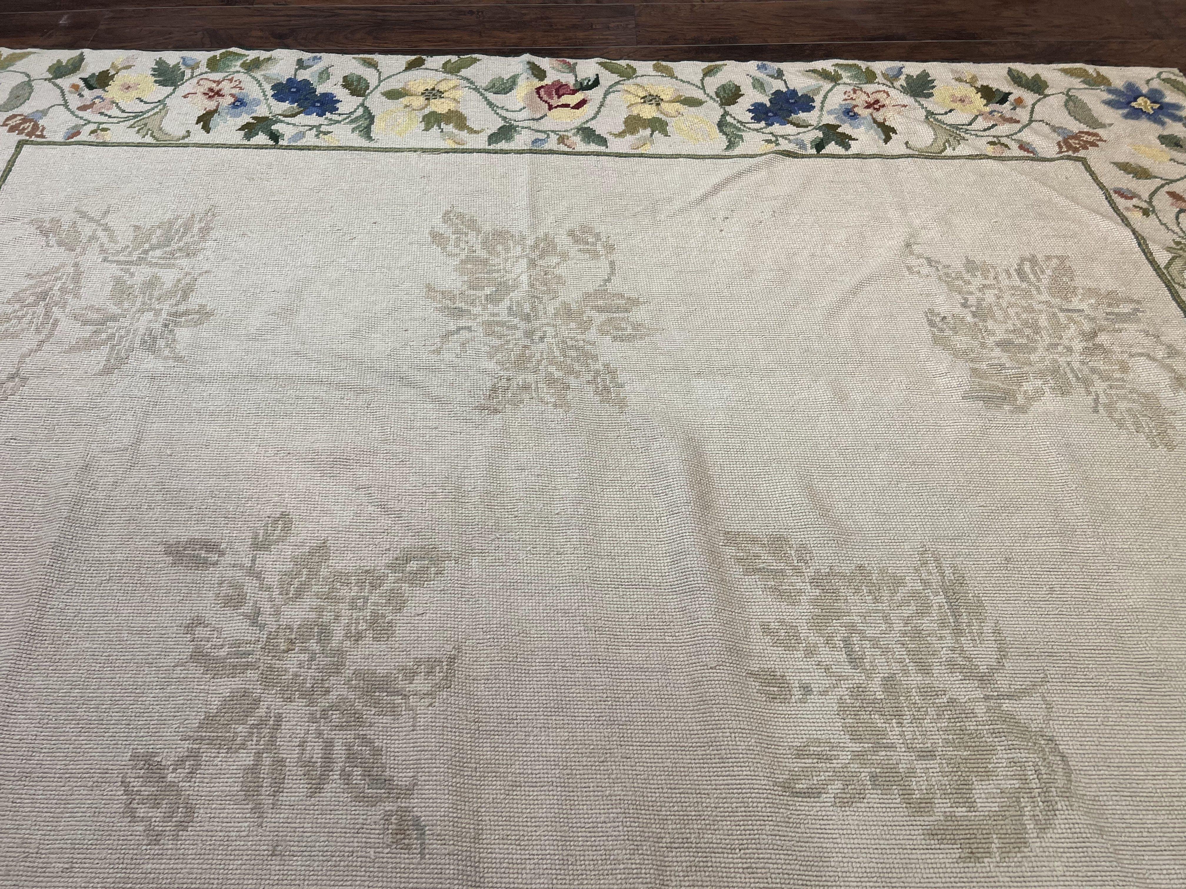 Spanish Needlepoint Rug 9x14, Floral, European Design, Handmade, Vintage Needlepoint Carpet, Room Sized Wool Rug - Jewel Rugs