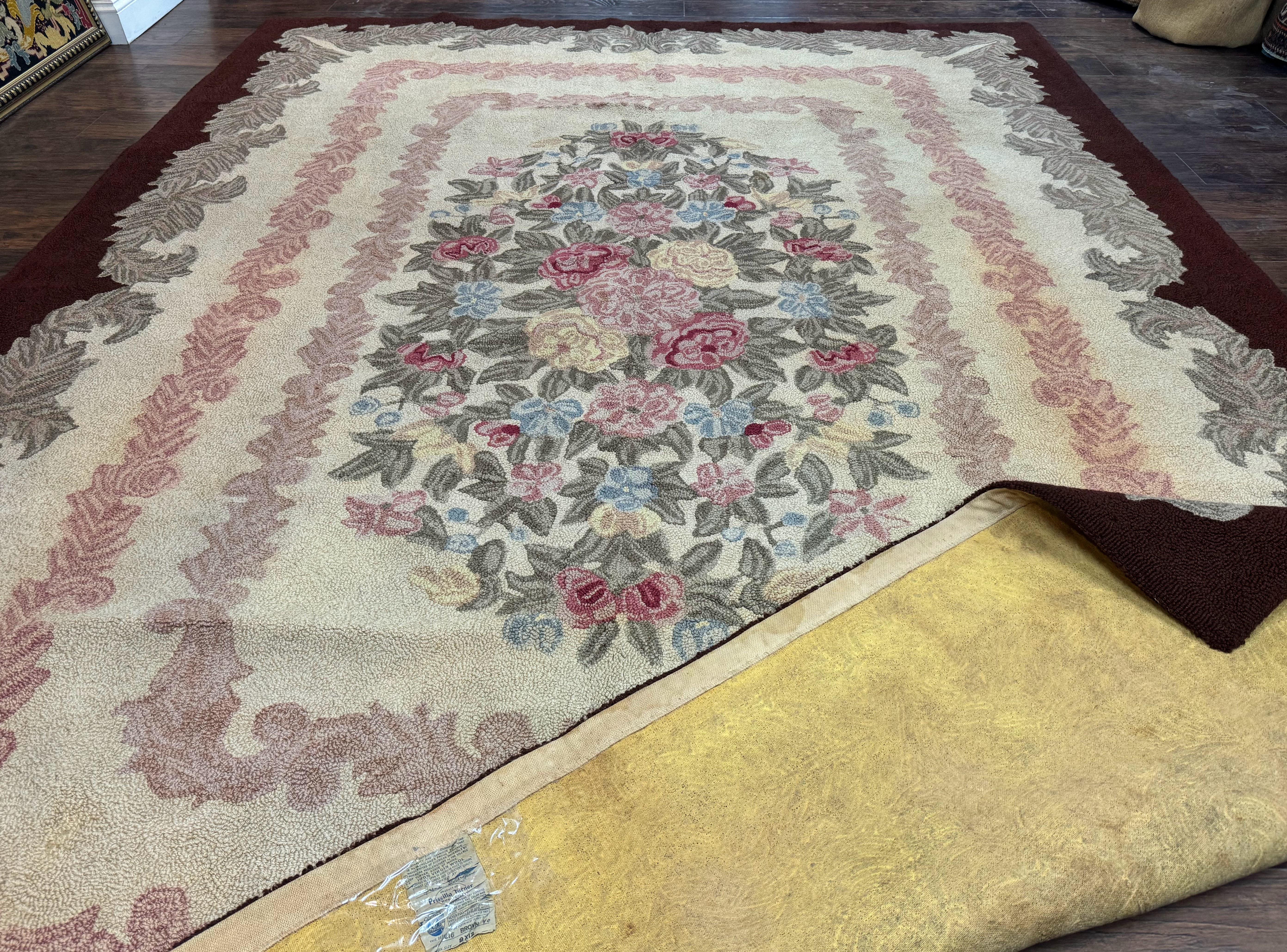 American Hand Hooked Rug 9x12, Vintage Aubusson Carpet, Wool - Jewel Rugs