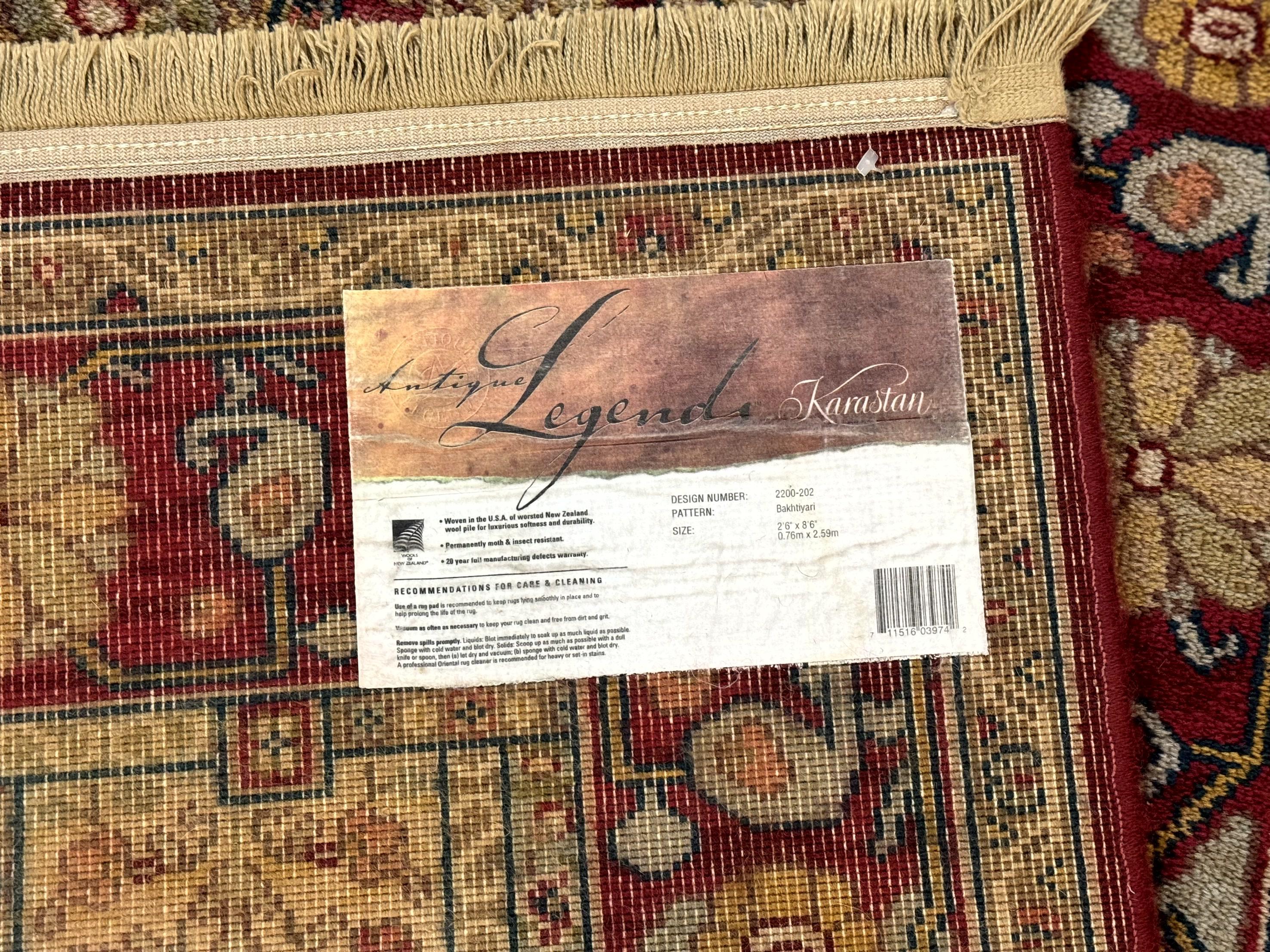 Karastan Runner Rug 2.6 x 8.6, Antique Legends Bakhtiari 2200, Vintage Wool Karastan Runner Rug, Panel Design - Jewel Rugs