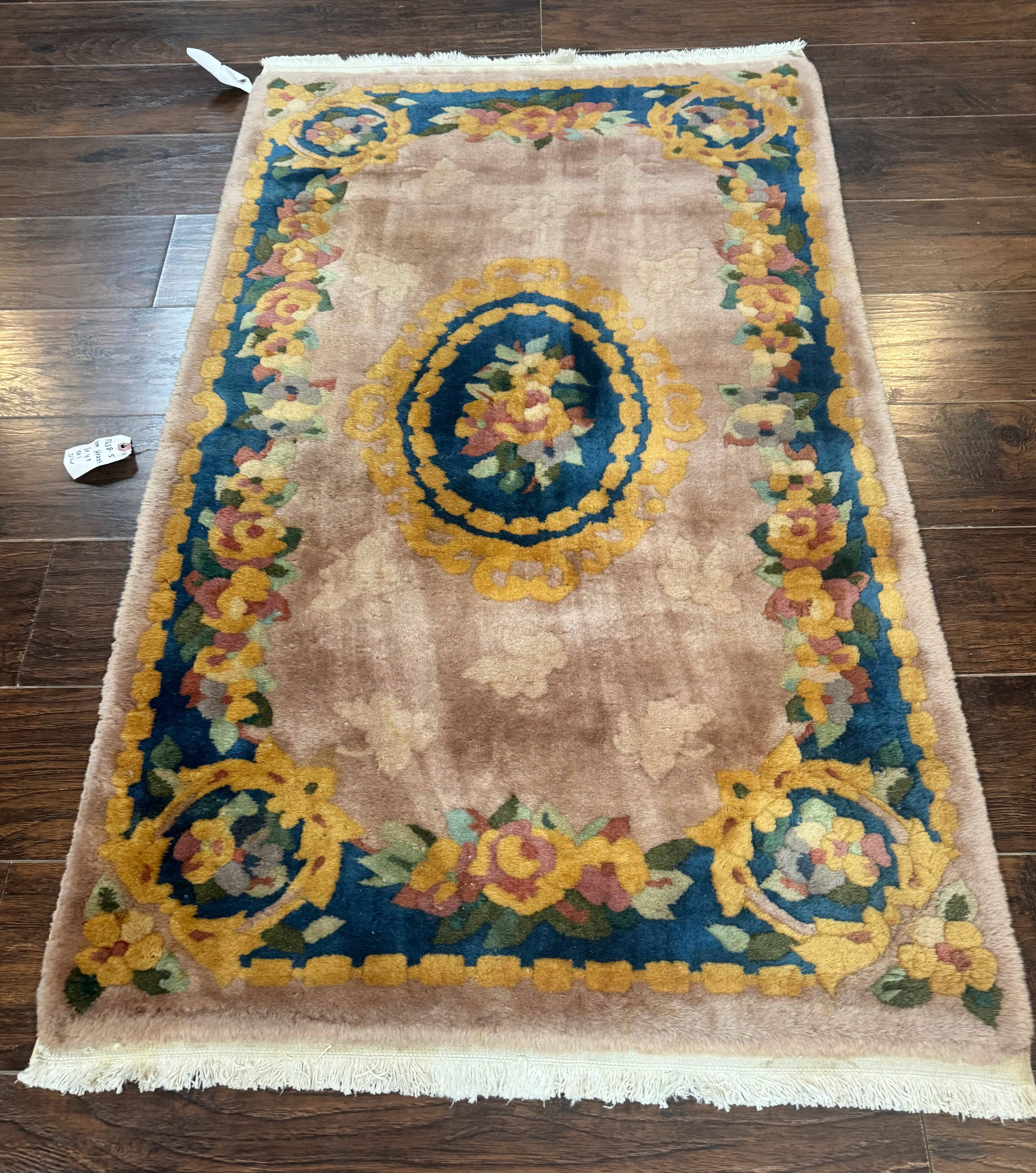 Chinese Wool Rug 3x5, Vintage 90 Line Carpet, Small Art Deco Rug - Jewel Rugs