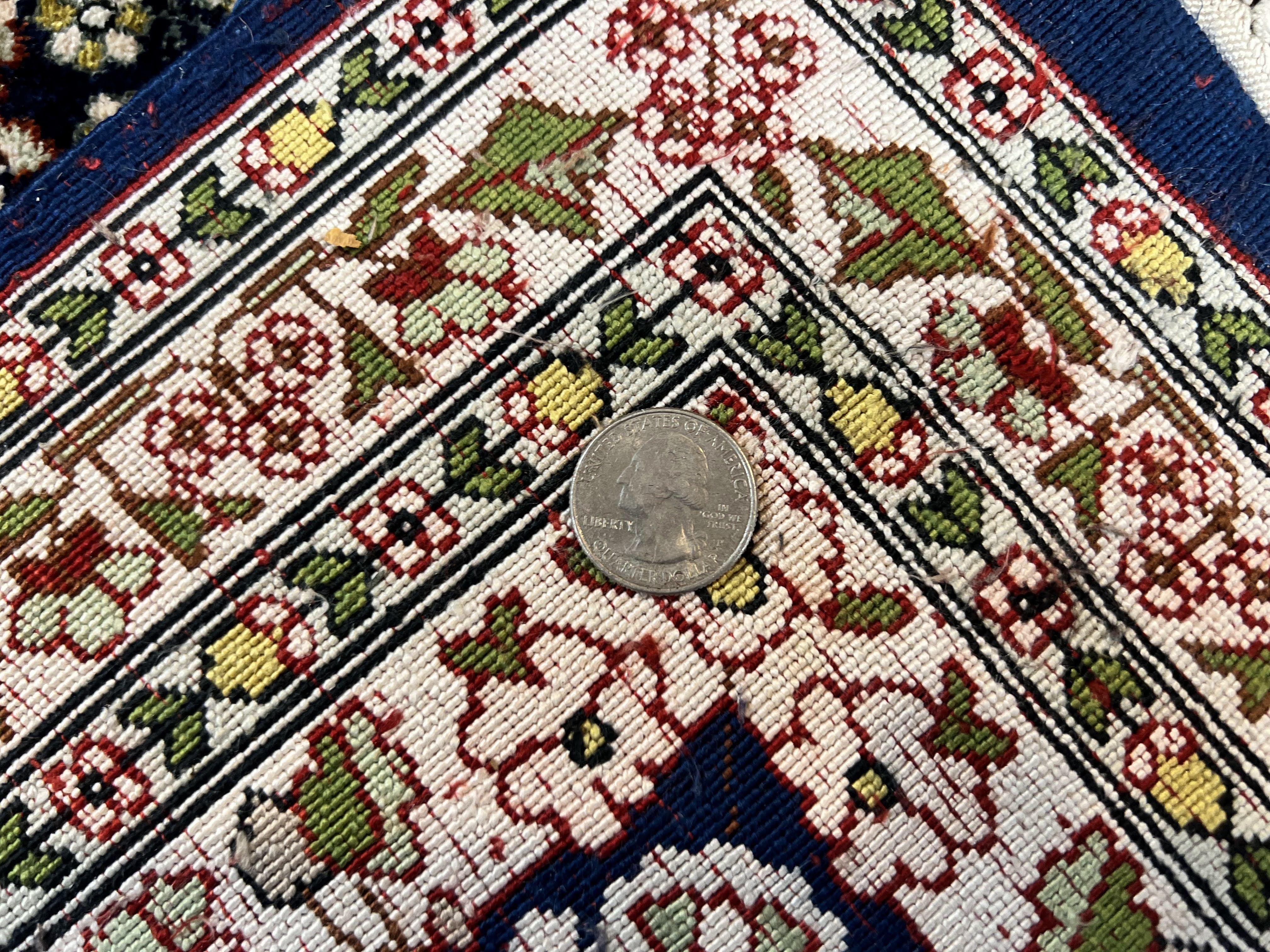 Silk Indian Kashmiri Rug 5x7, Navy Blue Indo Persian Silk Carpet 5 x 7 ft, Hand Knotted Handmade Very Fine Oriental Carpet, 450 KPSI, Birds - Jewel Rugs