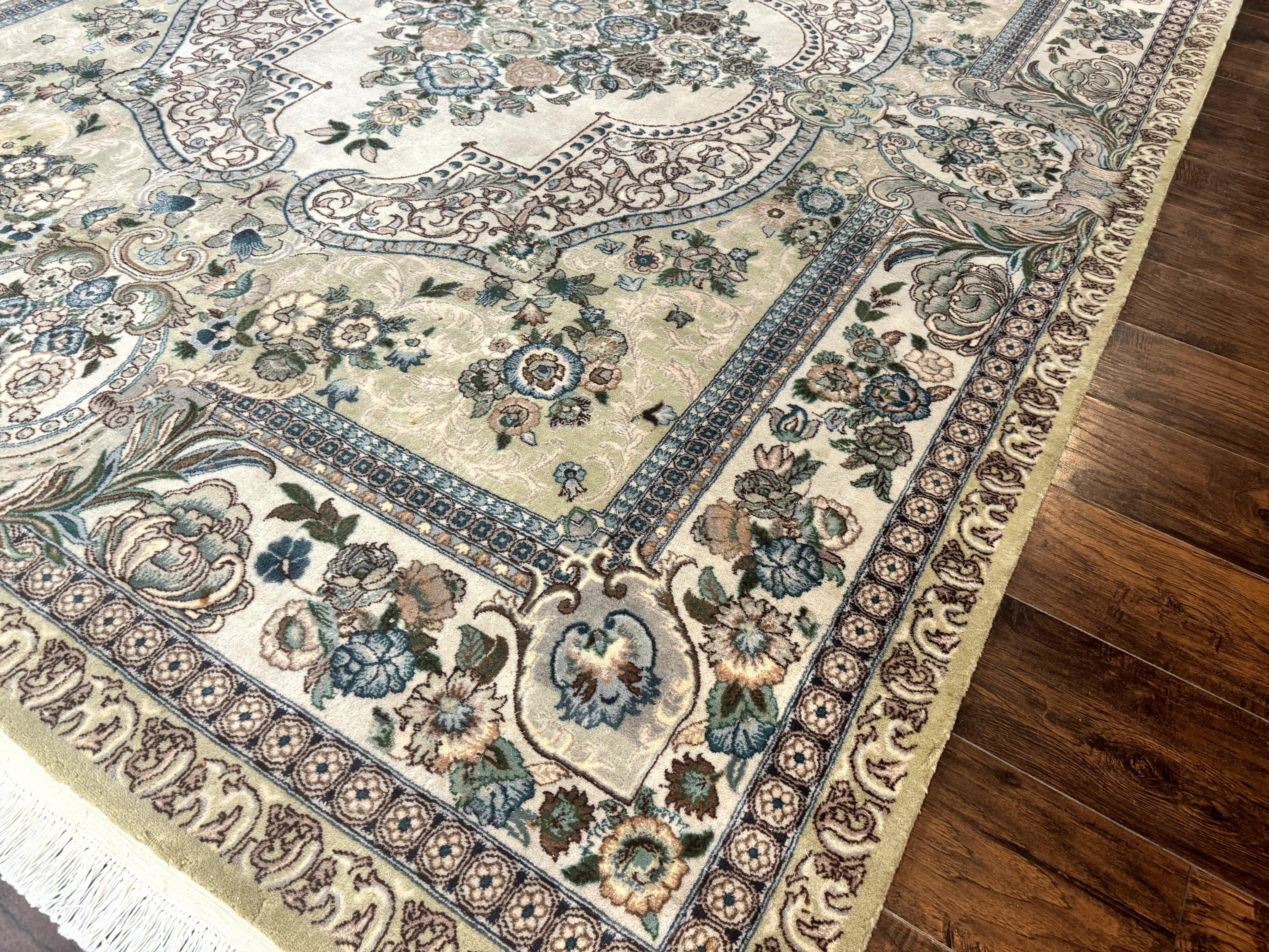 Pak Persian Rug 8 x 10.6, Elegant Oriental Carpet, Floral Medallion, Vintage Handmade Wool Rug, FIne 240 KPSI - Jewel Rugs