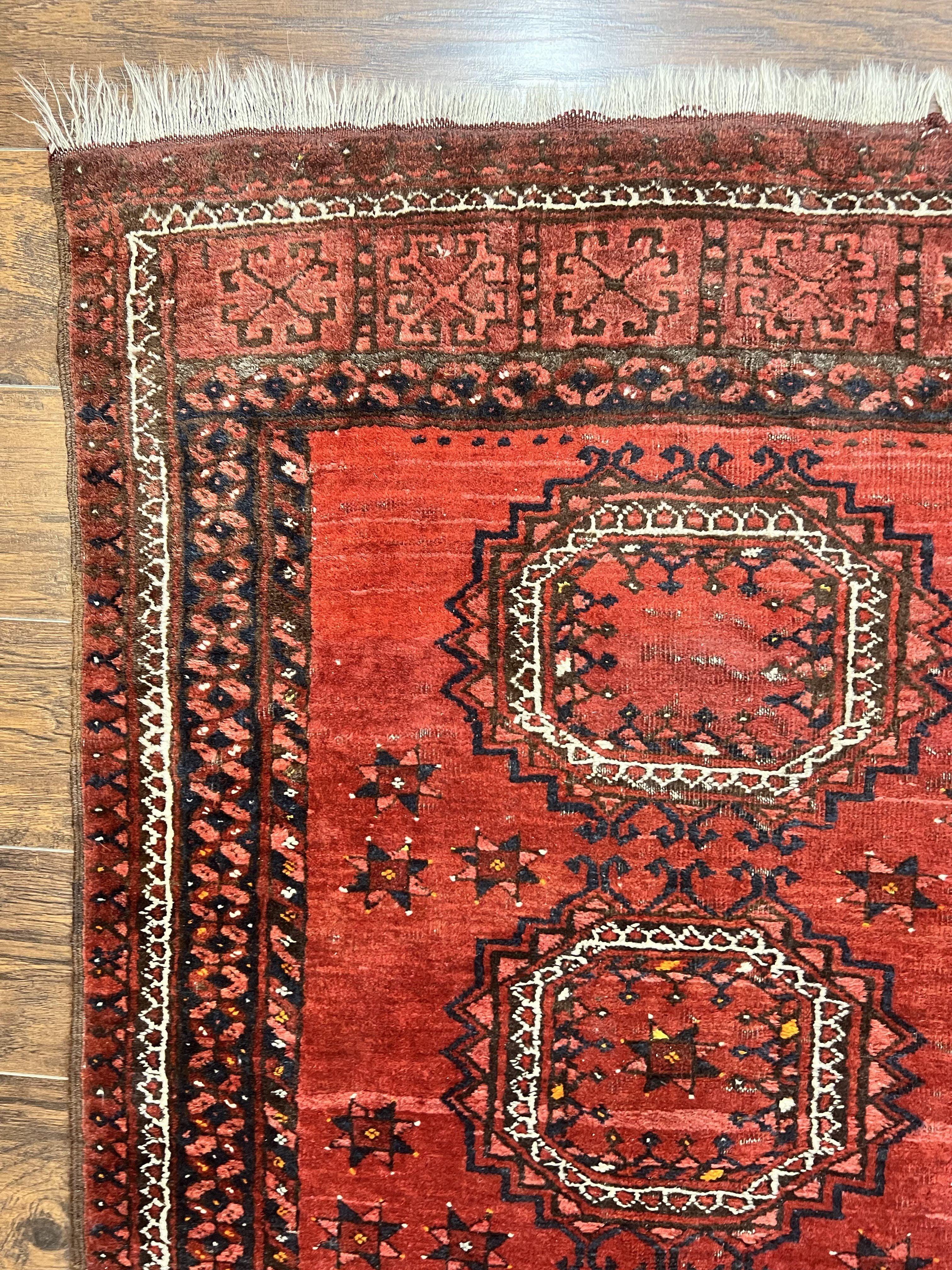 Afghan Rug 3x6, Semi Antique Vintage Oriental Carpet, Wool Handmade Red Rug, Tribal Rug, Afghan Beshir Rug - Jewel Rugs