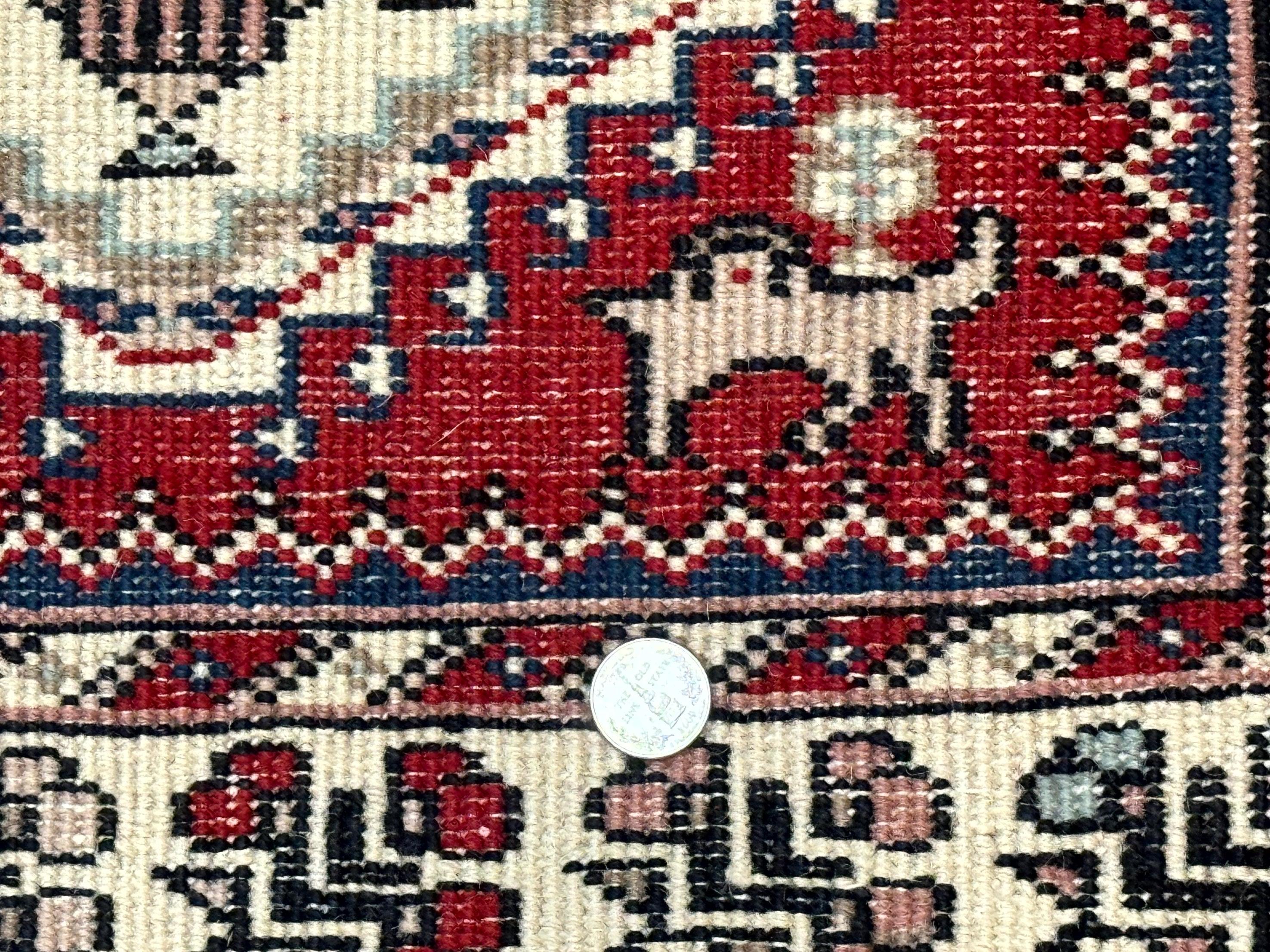 Indo Persian Runner Rug 2.6 x 12, Heriz Geometric Caucasian Design, Animal Pictorials, Tribal Runner Rug, Vintage Handmade Wool Red - Jewel Rugs