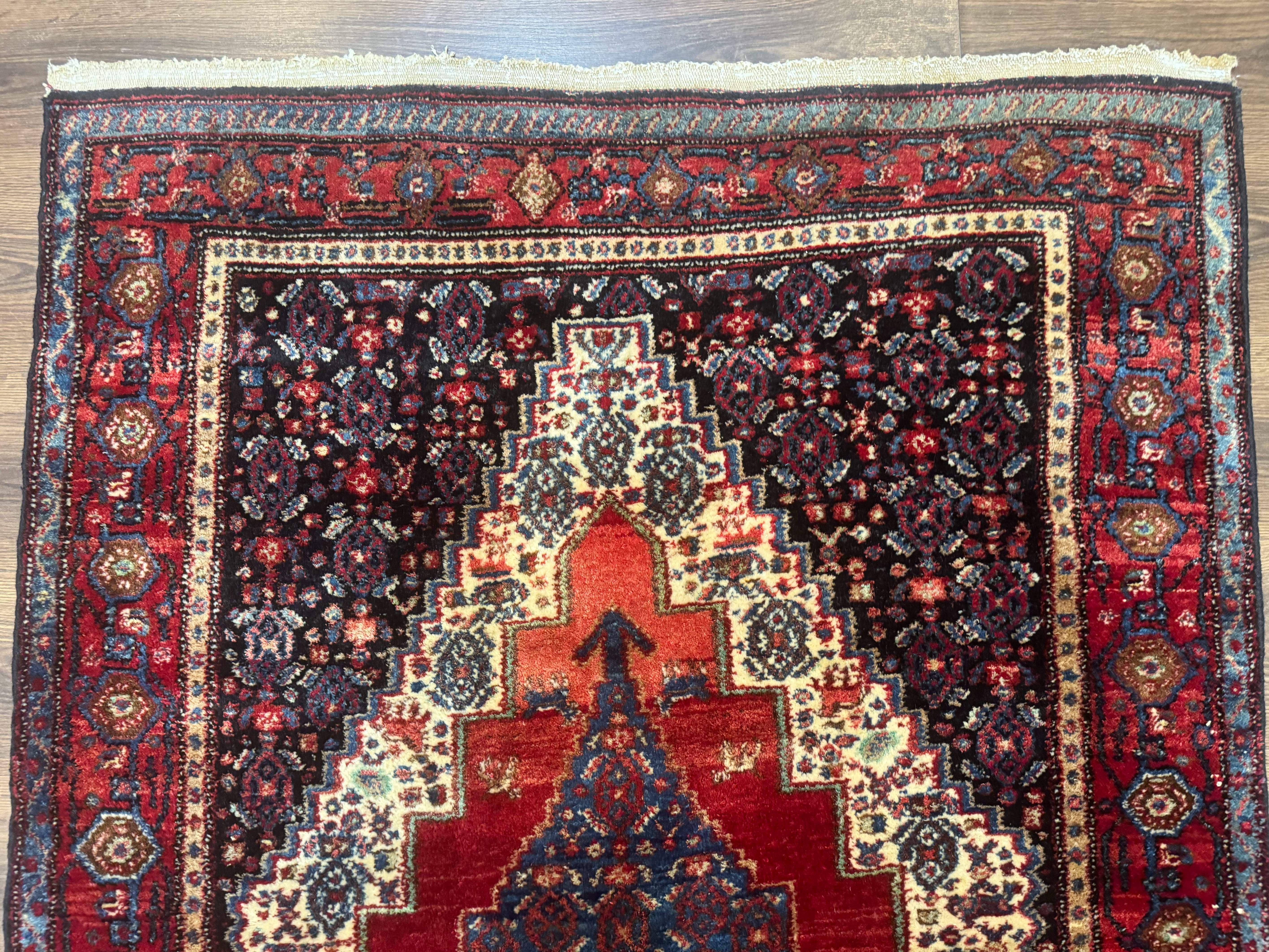 Antique Persian Kurdish Senneh Rug 4x5 Tribal Carpet Wool Geometric Medallion - Jewel Rugs