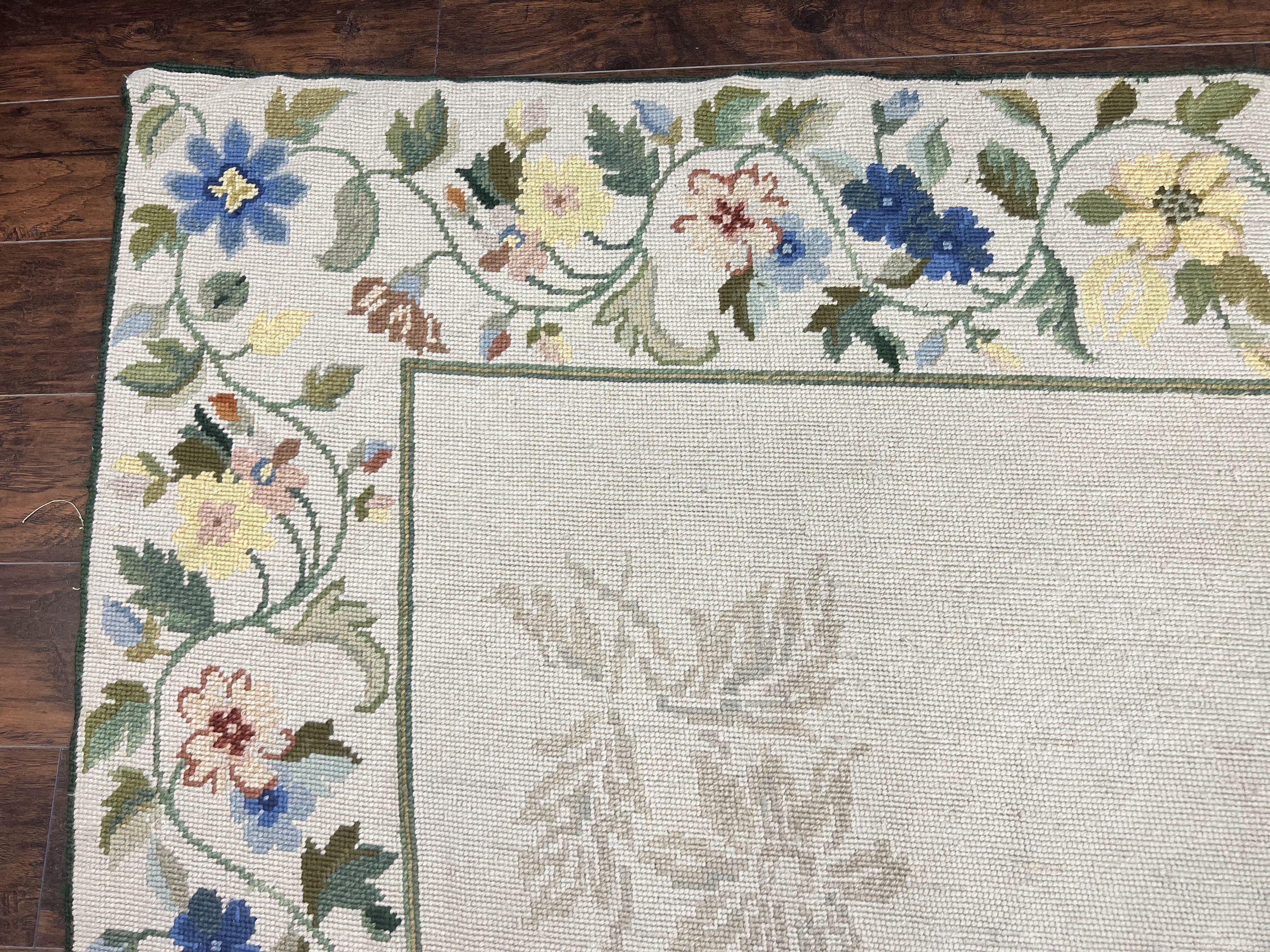 Spanish Needlepoint Rug 9x14, Floral, European Design, Handmade, Vintage Needlepoint Carpet, Room Sized Wool Rug - Jewel Rugs