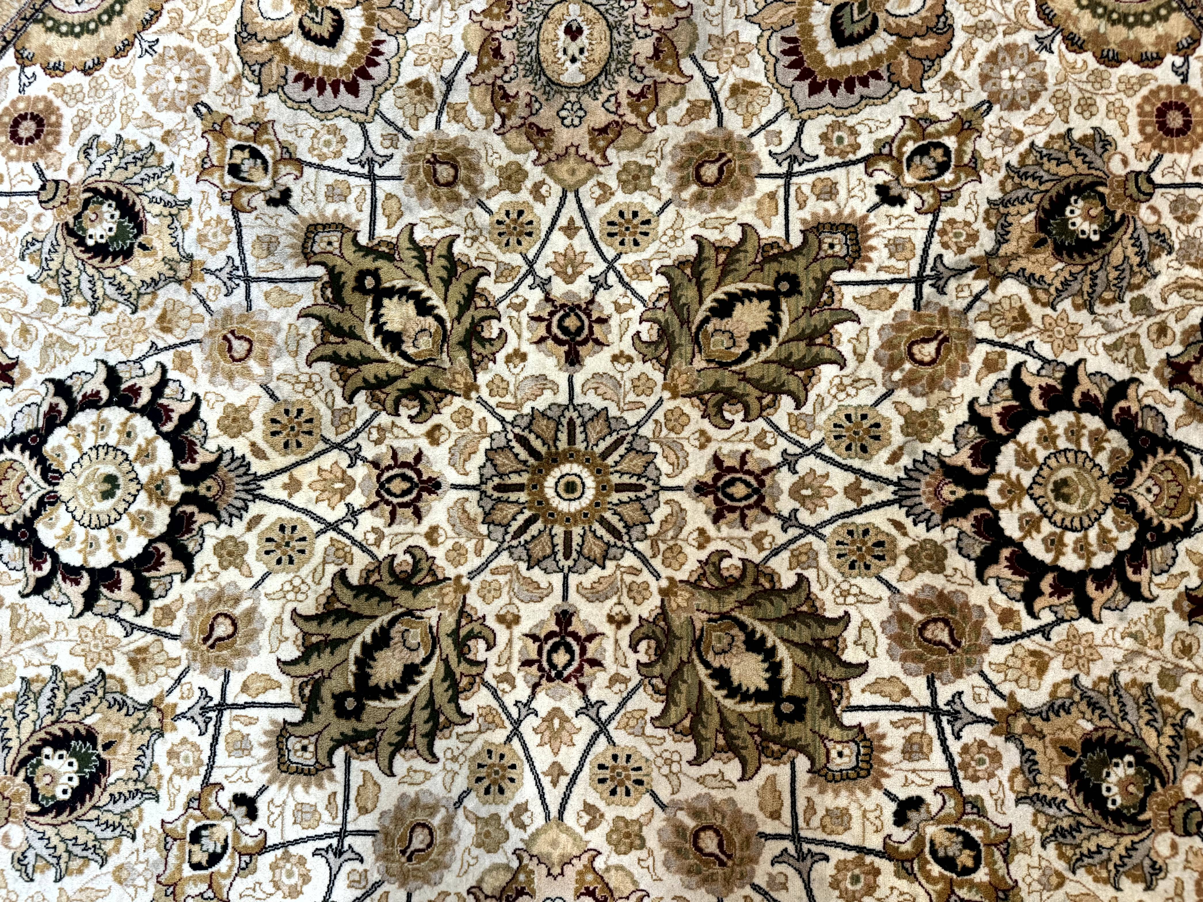 Round Pak Persian Rug 8x8, Vintage Handmade Wool Traditional Carpet, Beige Dark Red, Fine 270 KPSI - Jewel Rugs