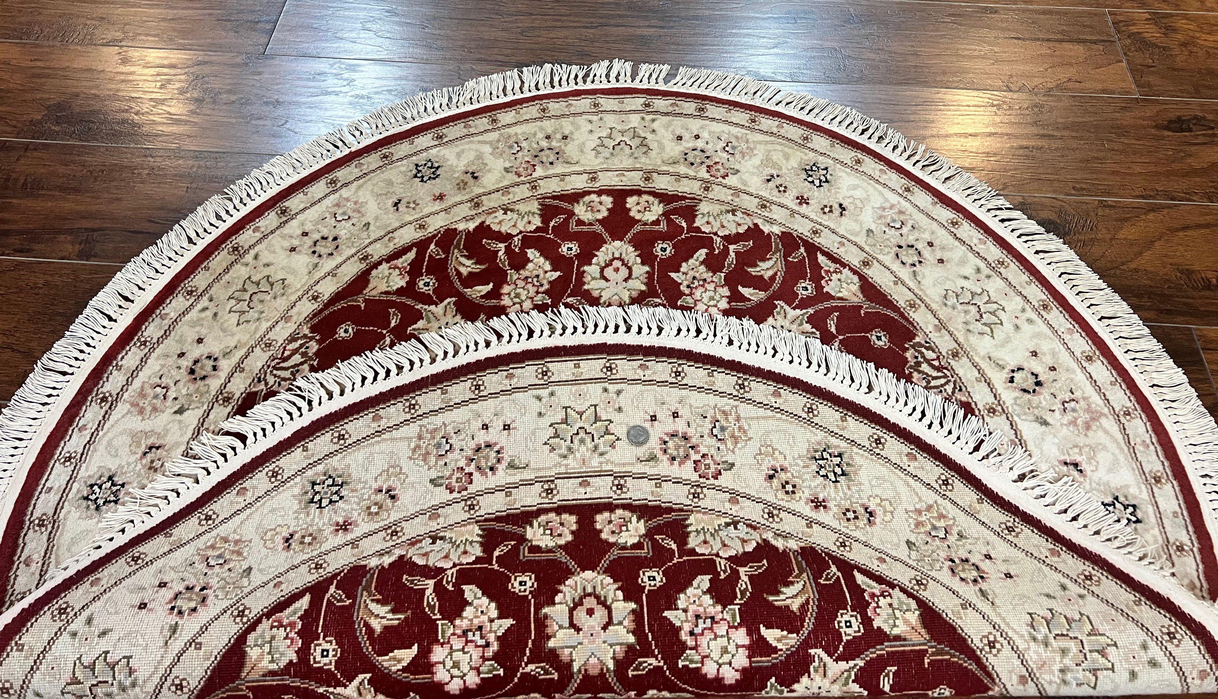 Sino Persian Round Rug 4x4, Wool Hand Knotted Oriental Carpet, Maroon & Ivory Vintage Rug, Floral Rug, Traditional Rug 4 x 4, Fine Rug - Jewel Rugs