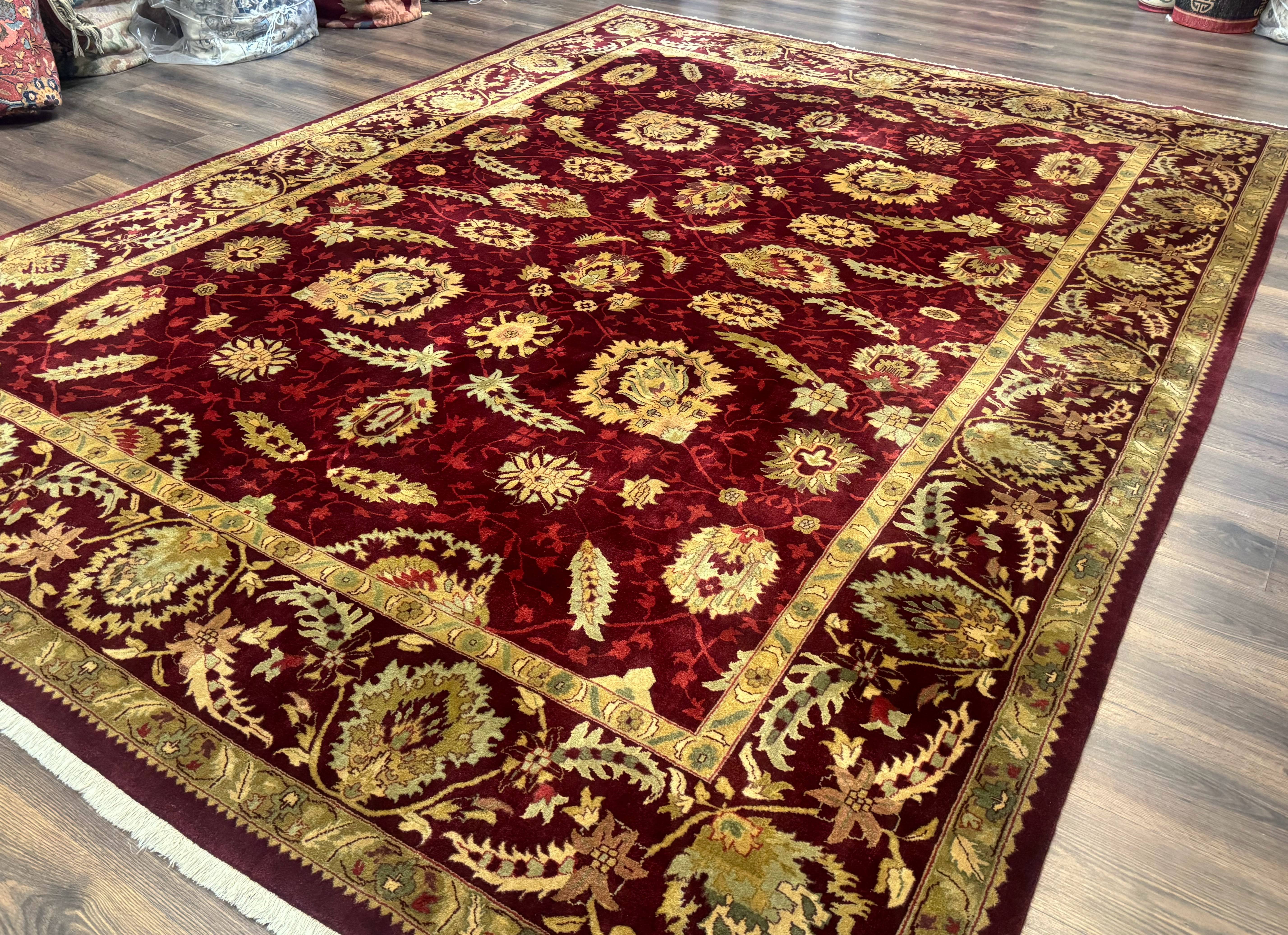 Indo Mahal Rug 9x12, Allover Pattern, Dark Red, Traditional Wool Area Rug - Jewel Rugs