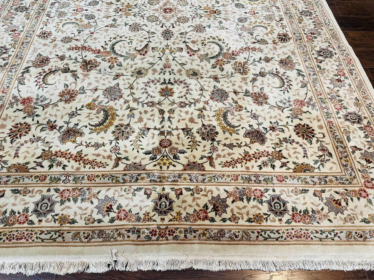 Pak Persian Rug 9x11, Ivory, Floral Allover, Handmade Vintage Wool Rug - Jewel Rugs