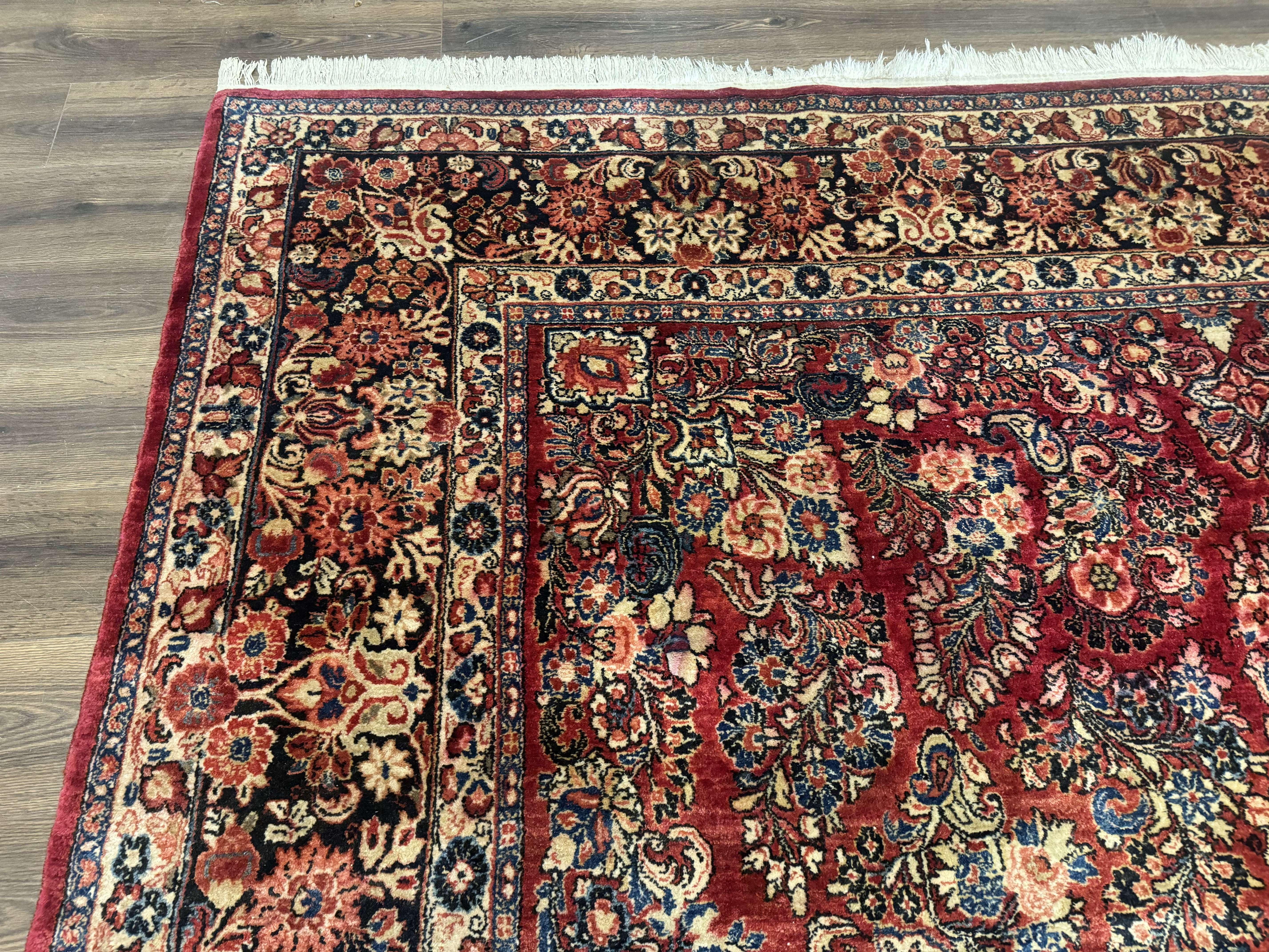 Large Persian Sarouk Rug 10x17, Palace Size Antique Persian Carpet, Red, Floral Allover, Traditional Persian Rug, Oversize Handmade Wool Rug - Jewel Rugs