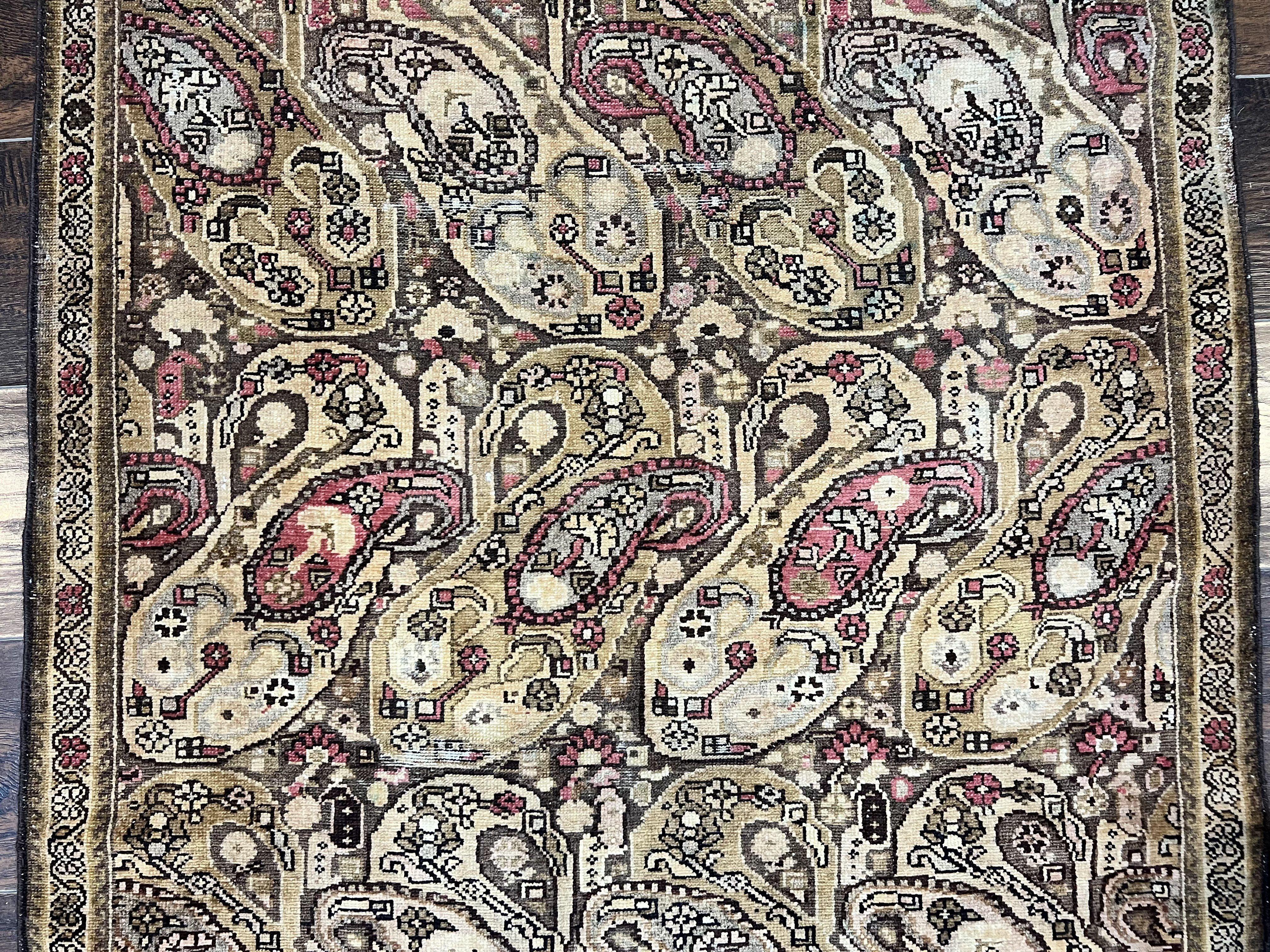Antique Persian Malayer Runner Rug 3x16, Repeated Boteh Paisley Design, Rare Rug, 1920s Antique Oriental Carpet, Wool Handmade Hand Knotted 3 x 16 ft Rug - Jewel Rugs