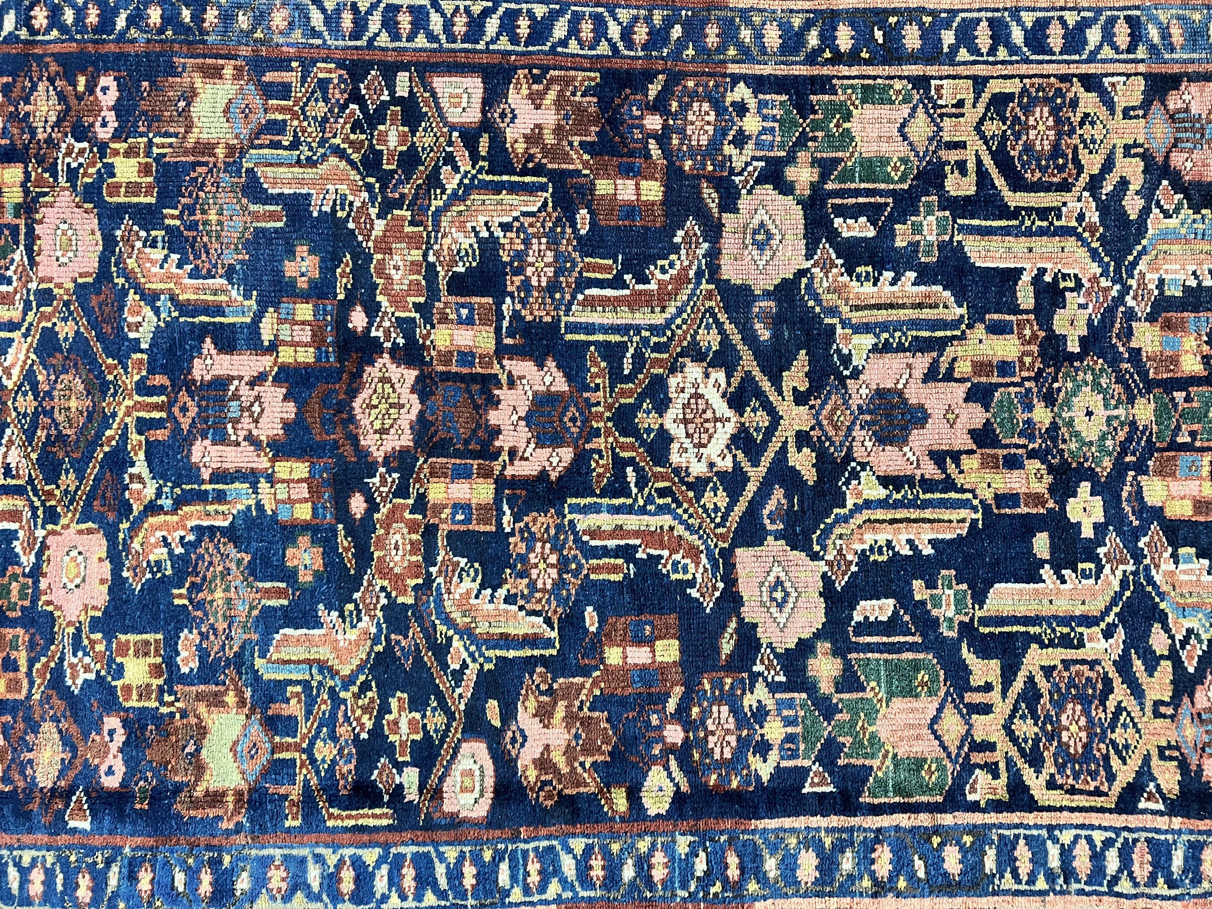 Caucasian Kalegy Rug 6x11, Wide Runner, Wool Hand Knotted Carpet, Navy Blue Tribal Rug, 1920s Antique Rug, 6 x 11 Oriental Carpet - Jewel Rugs