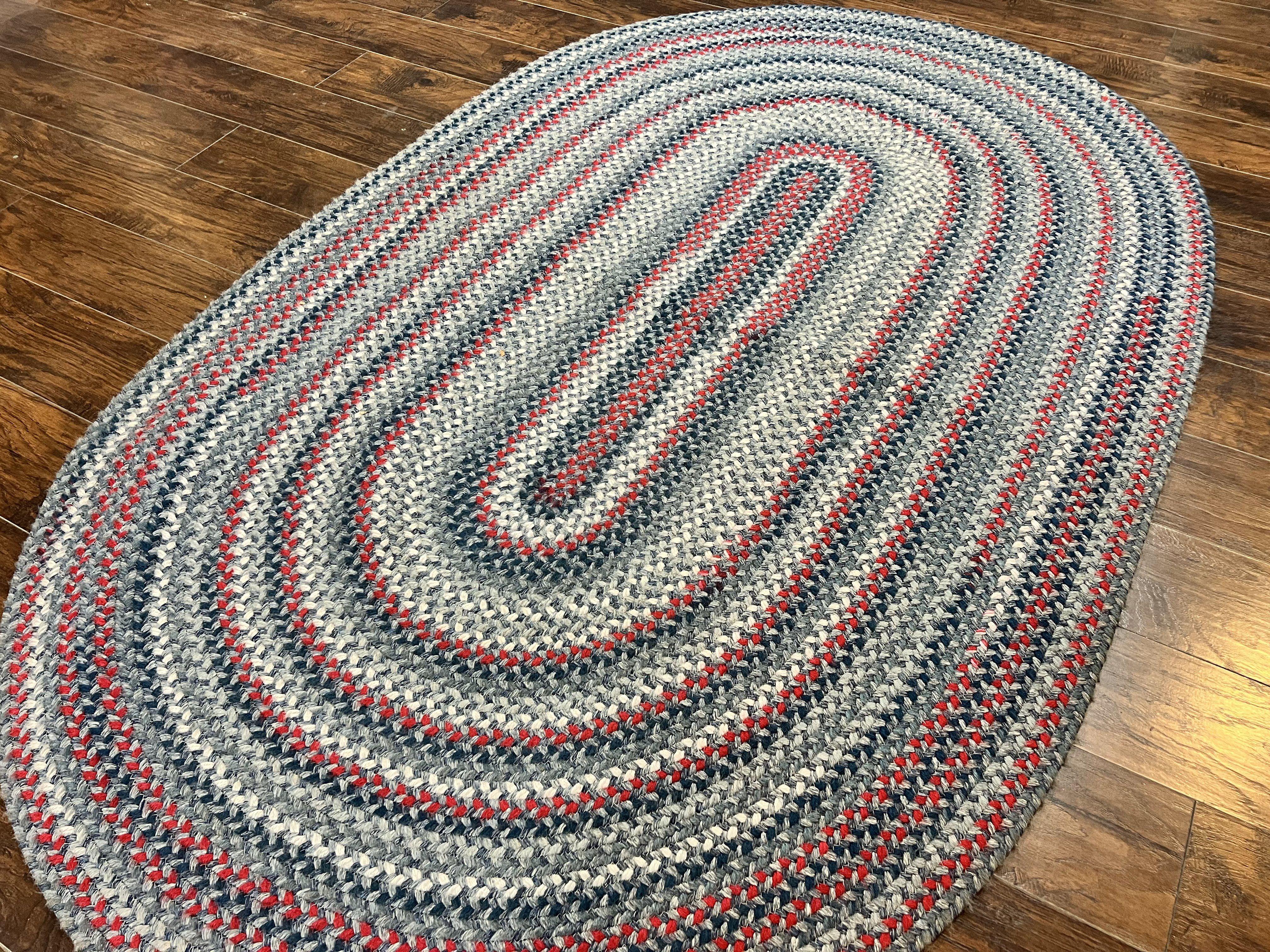 American Oval Braided Rug 5x8, Vintage Multicolor Handmade Wool 5 x 8 Carpet - Jewel Rugs