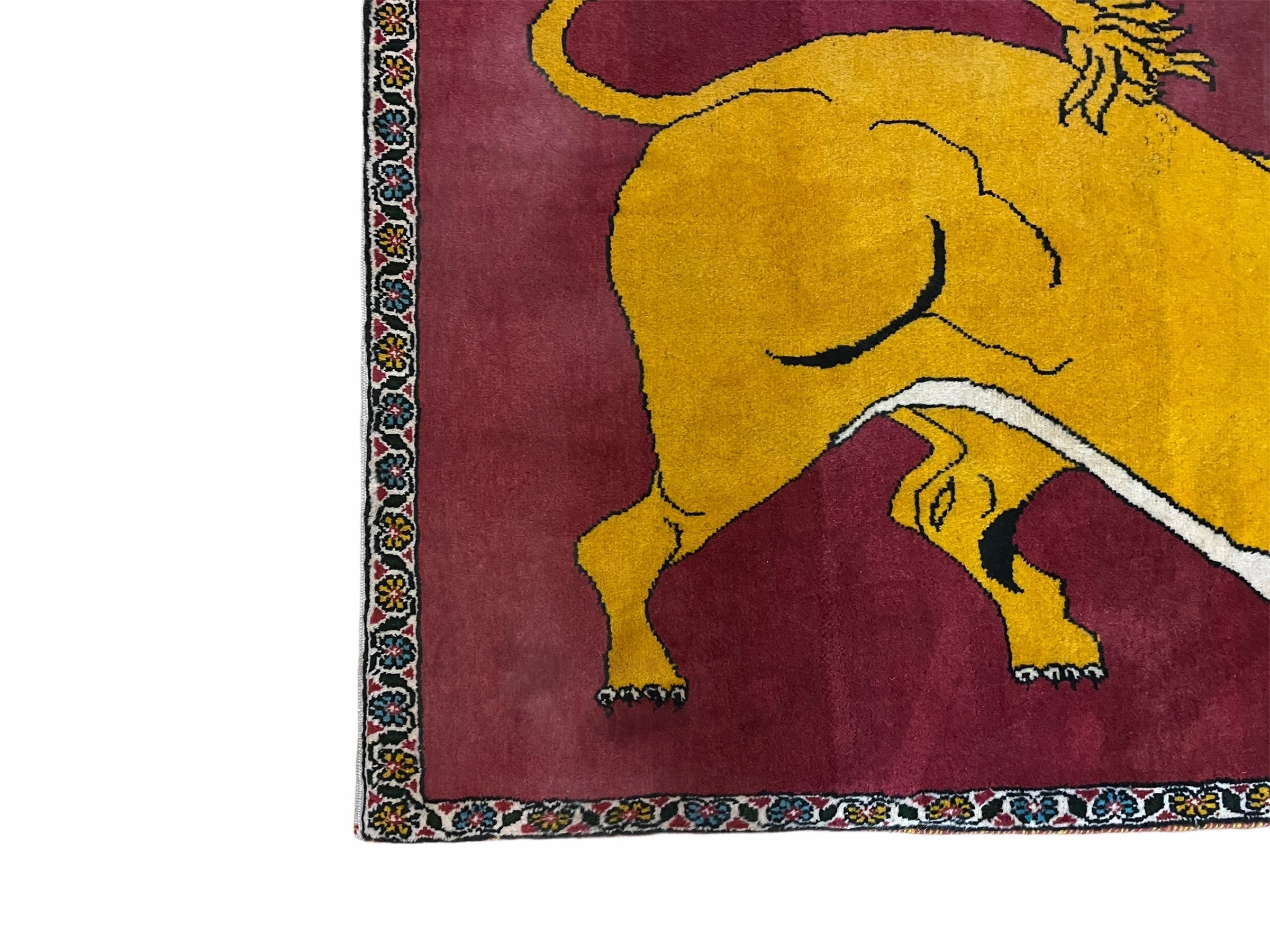 Persian Gabbeh Rug 3x4, Lion Pictorial, Red - Jewel Rugs