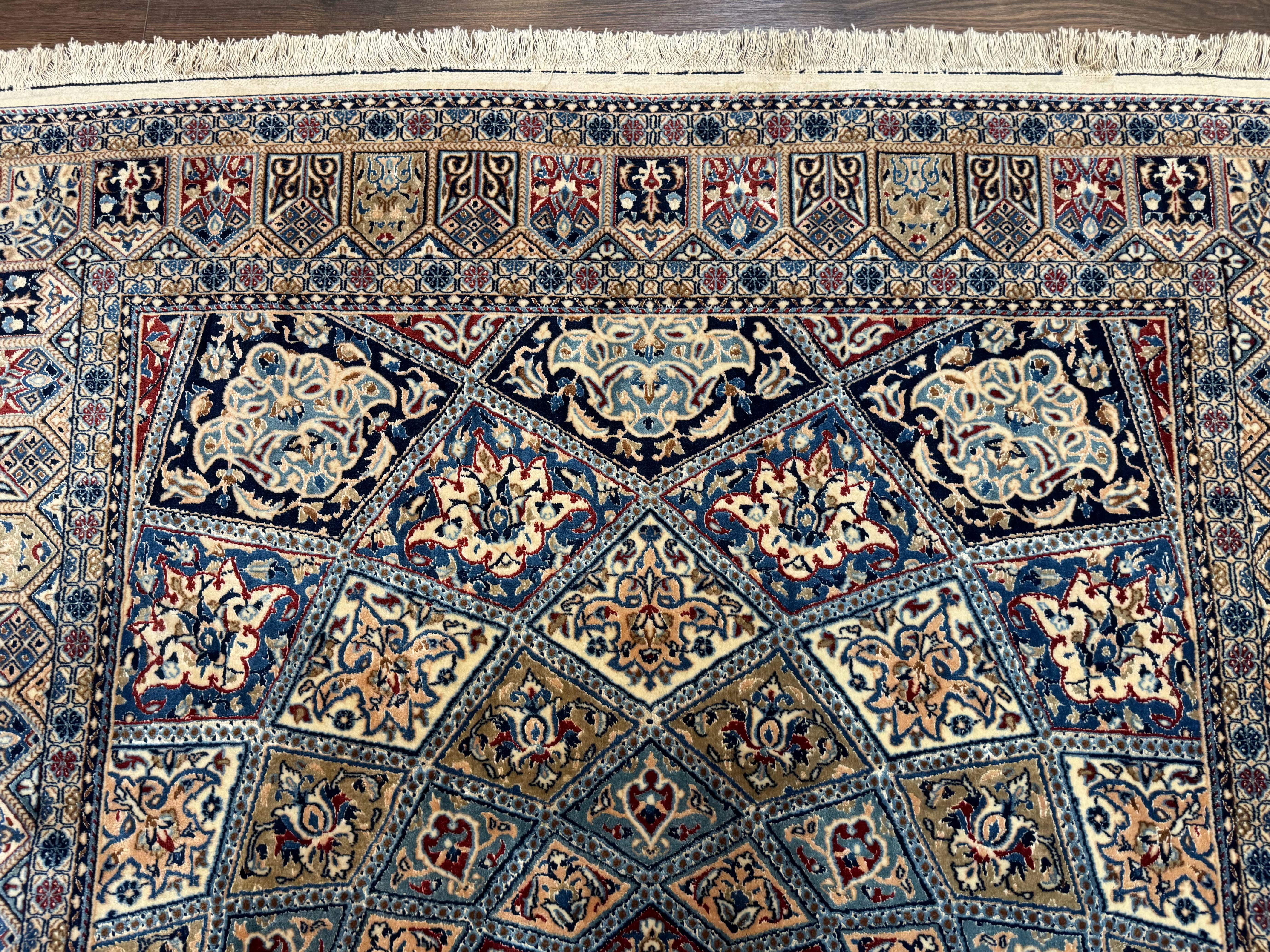 Persian Nain Rug 5x7, Very Fine 500 KPSI, Ivory and Blue, Dome Design, Wool & Silk - Jewel Rugs