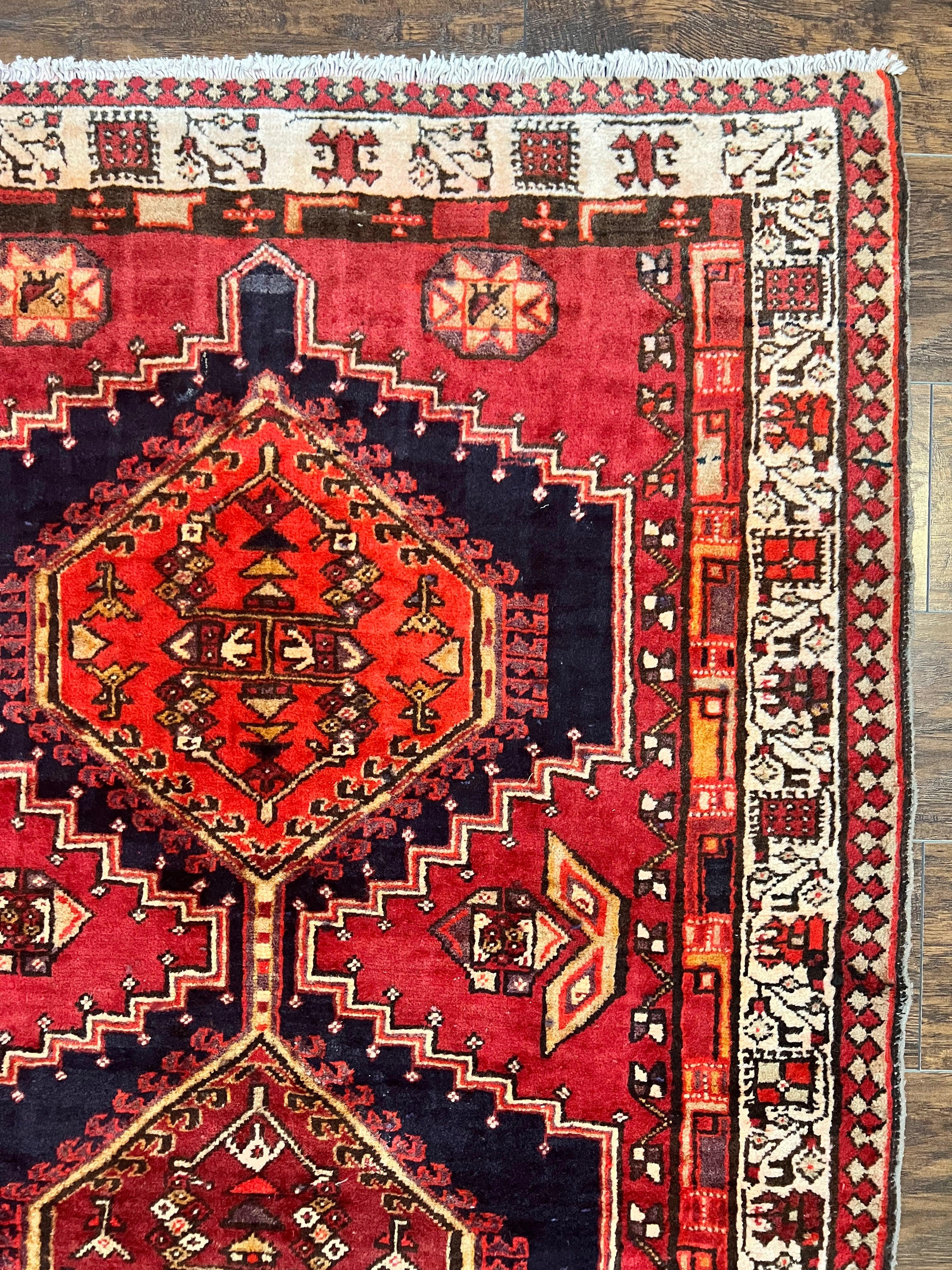 Persian Heriz Runner Rug 3.7 x 11, Persian Tribal Runner, Handmade Wool, Medallions, Geometric, Red, Antique Vintage Hand Knotted Rug - Jewel Rugs
