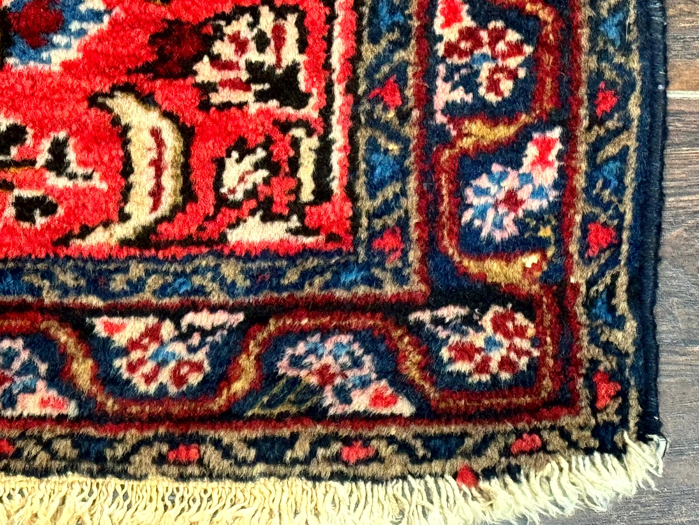 Small Antique Persian Tribal Rug 2x3, Red, Floral, Handmade, Hamadan Rug - Jewel Rugs
