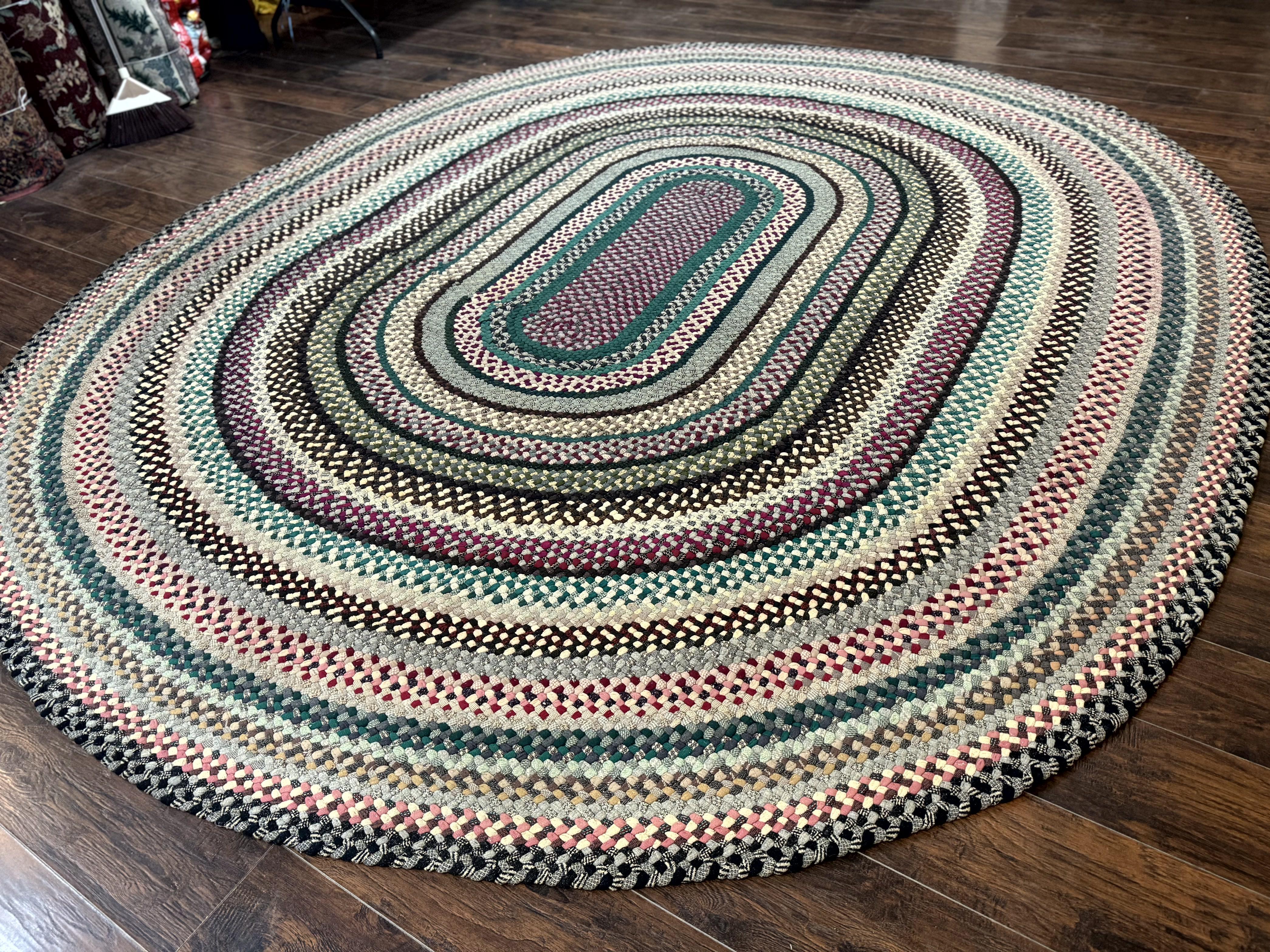 Large Oval American Braided Rug 10x12, Multicolor Vintage Braided Carpet - Jewel Rugs