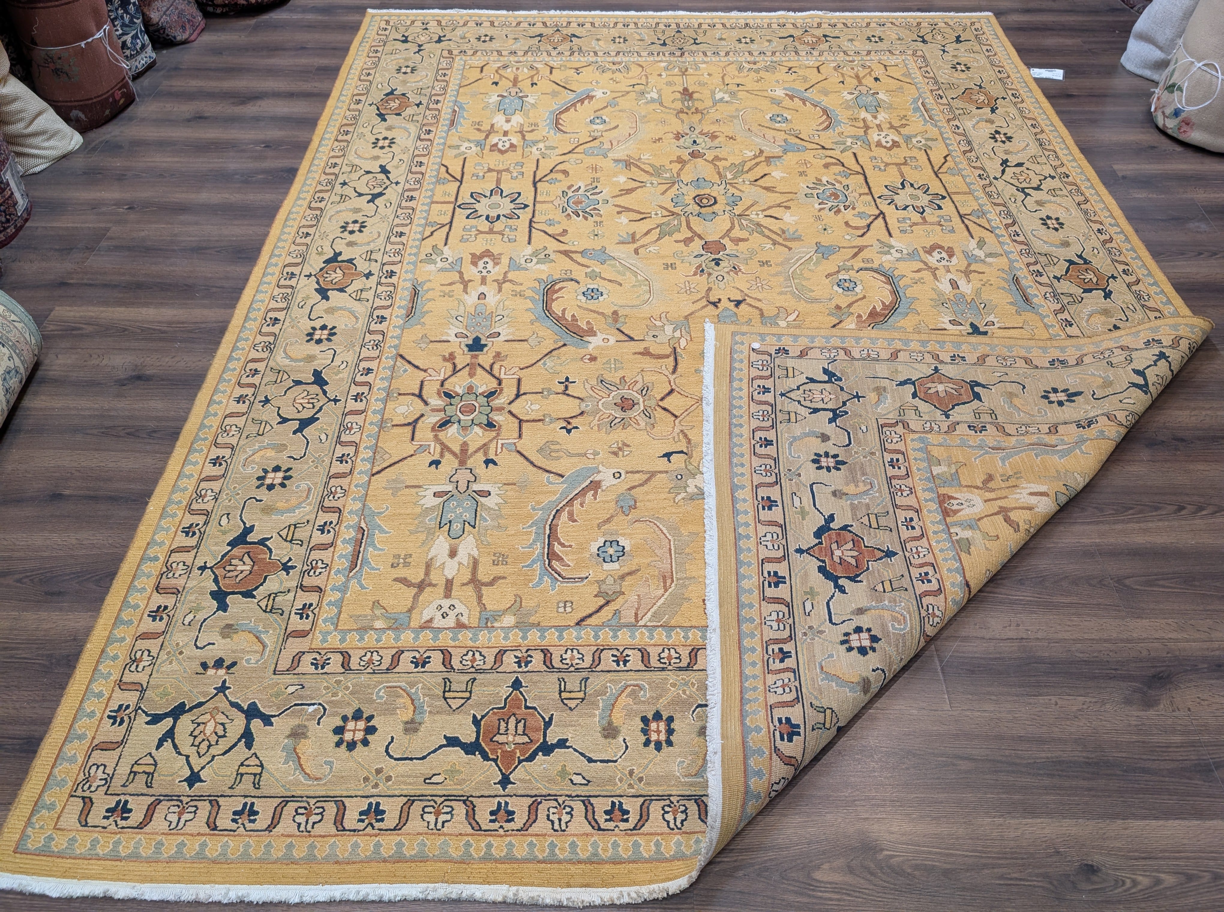 Indian Sultanabad Soumak Kilim 9x11, Hand-Woven Wool Light Yellow Carpet - Jewel Rugs