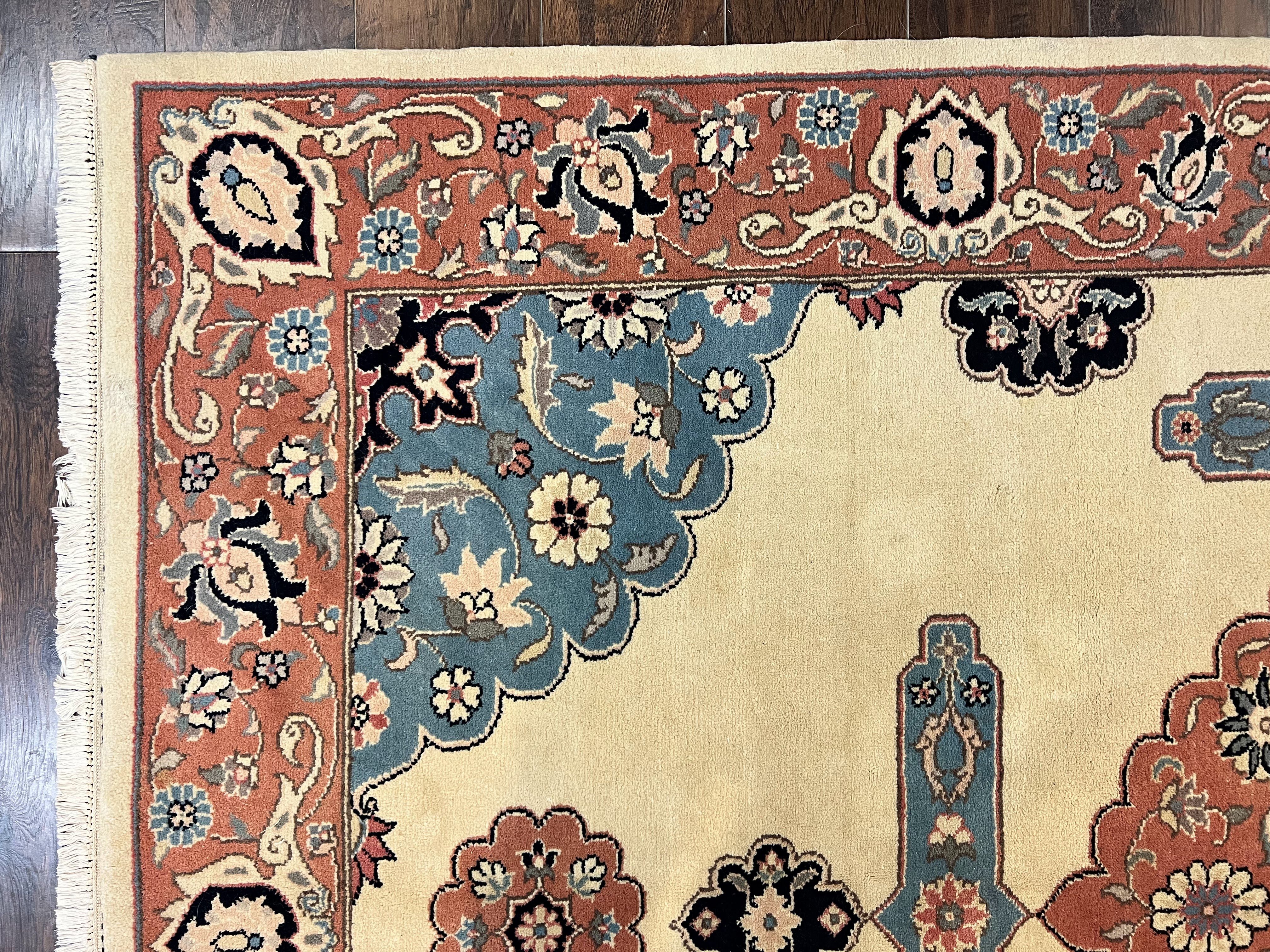 Romanian Heriz Serapi Rug 6x9, Hand Knotted Vintage Wool Oriental Carpet, Medium Sized Area Rug, Boho Rug, Handmade Rug, Cream and Pink - Jewel Rugs