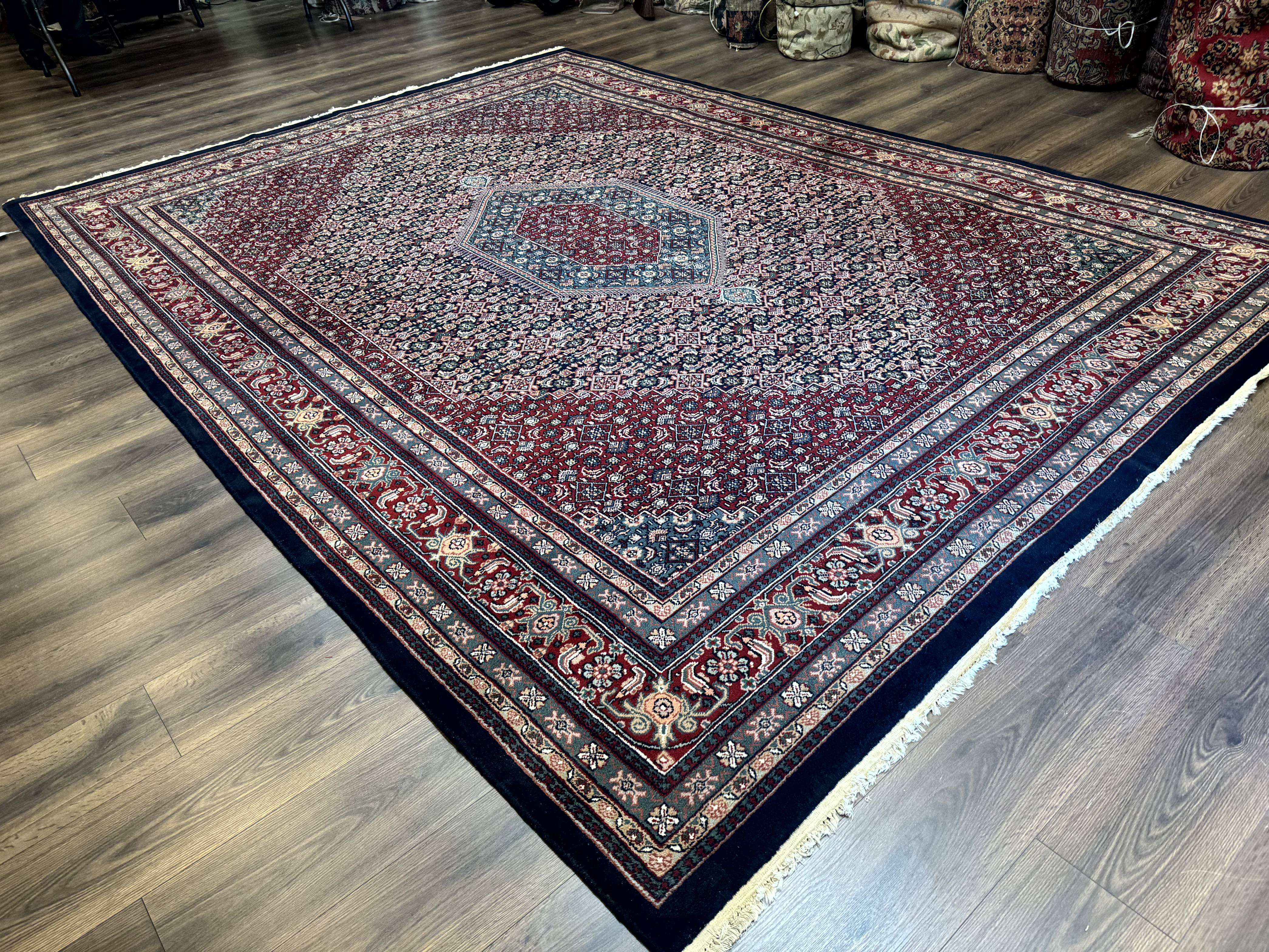 Indo Persian Bidjar Rug 9x12 Wool Handmade Carpet Dark Blue - Jewel Rugs