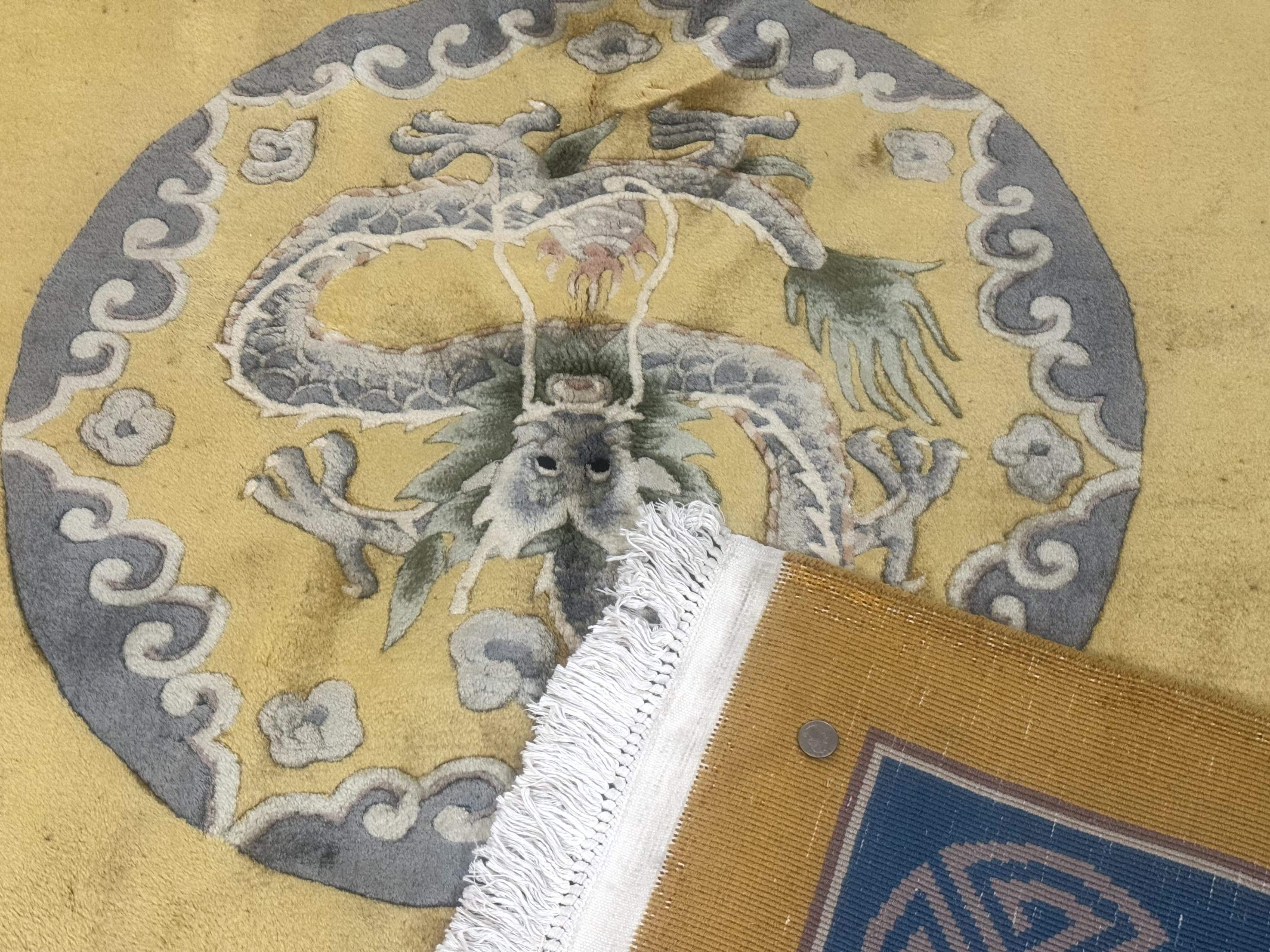 Chinese Wool Rug 9x12, Dragons and Center Medallion, Minimalistic Design, Gold and Light Blue, Peking Rug, 90 Line - Jewel Rugs