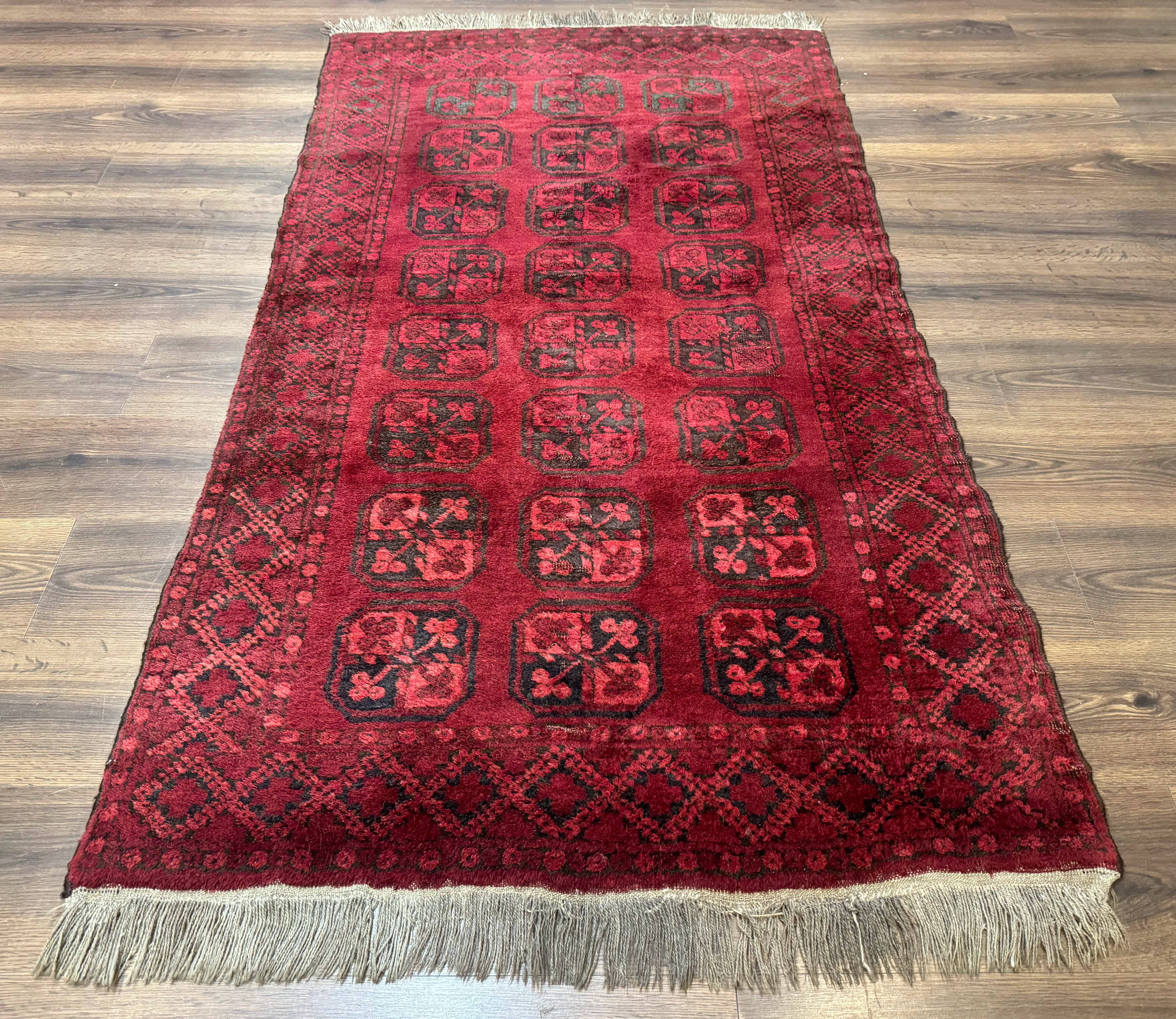 Afghan Turkoman Bokhara Bashir Rug 3x6, Red - Jewel Rugs