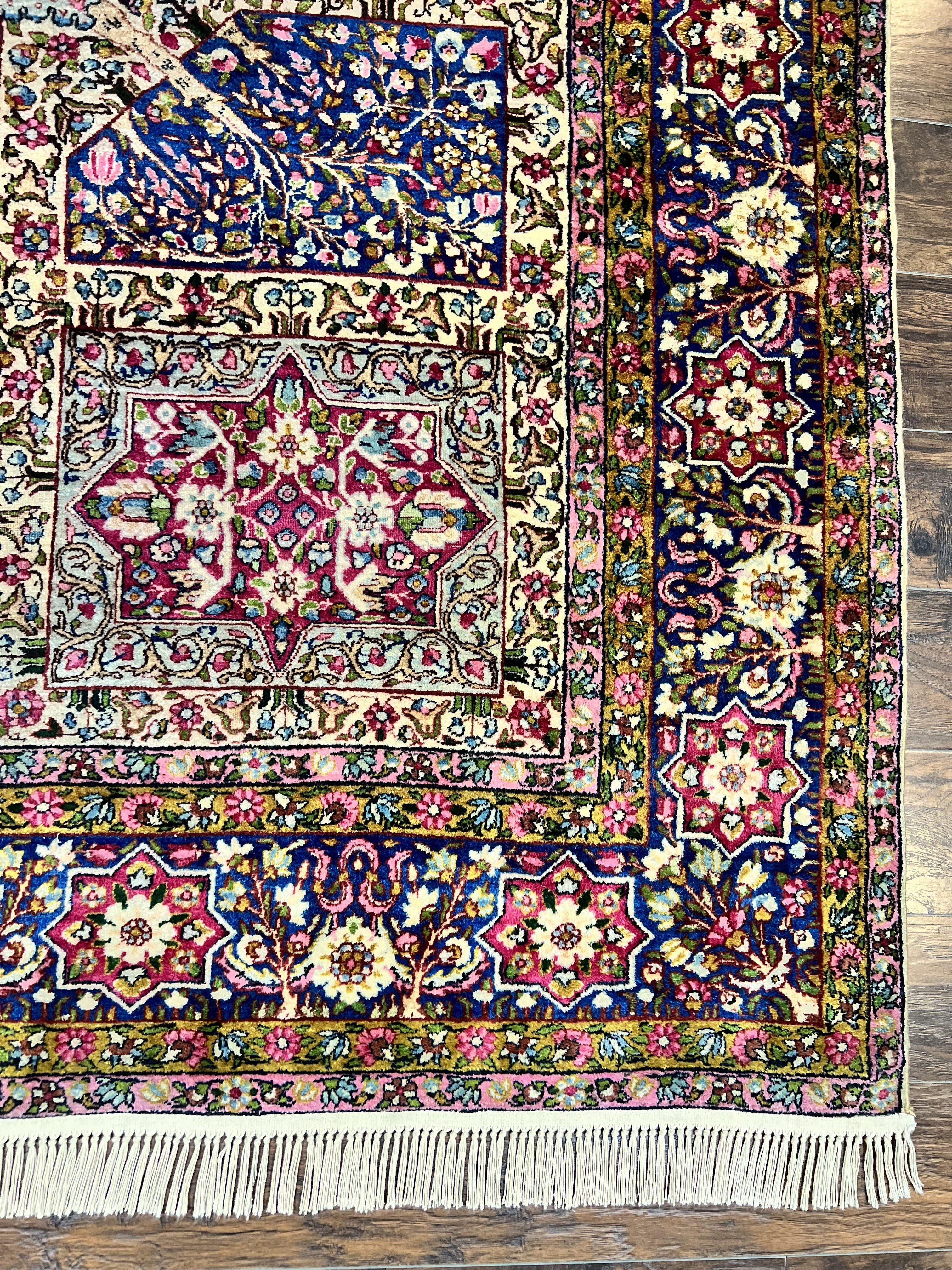 Persian Kirman Lavar Rug 8x9, Antique Persian Carpet, Colorful Multicolor 1920s Handmade Wool Rug, Garden Panel Design, Fine 200 KPSI - Jewel Rugs