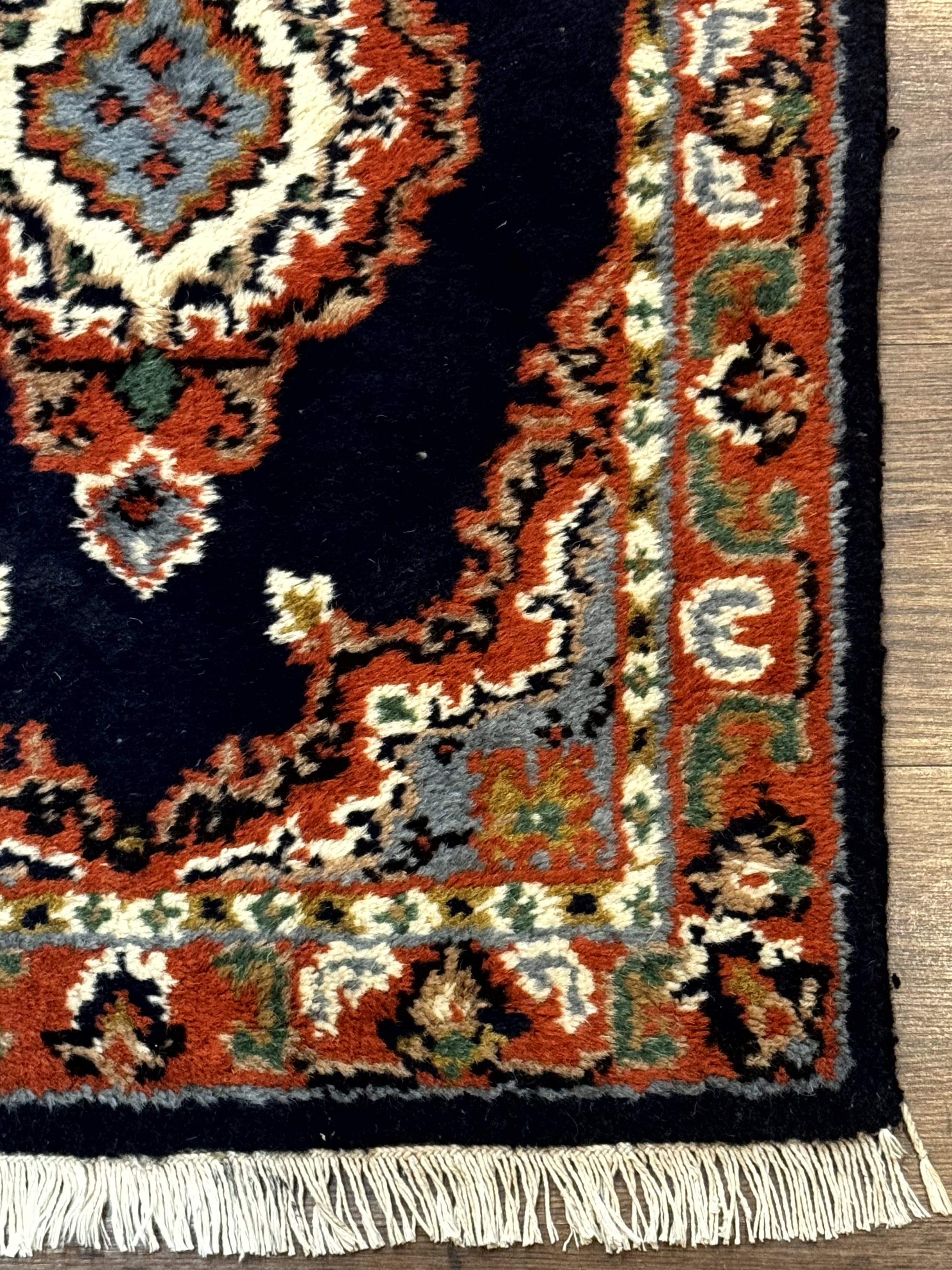 Small Indo Persian Rug 2x3, Navy Blue & Terracotta, Wool, Handmade - Jewel Rugs