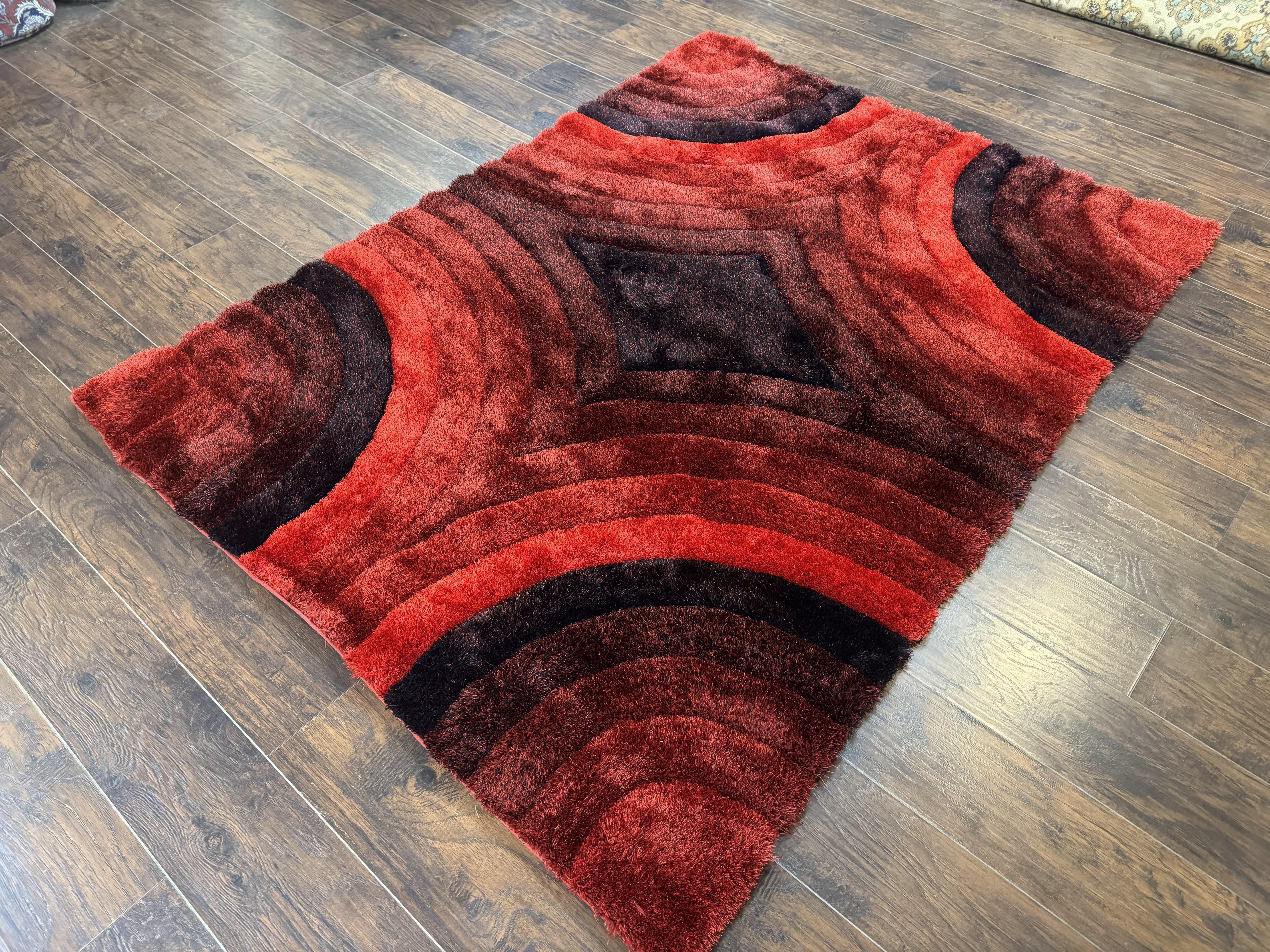 Red and Black Shag Rug 5x7, Pair A - Jewel Rugs