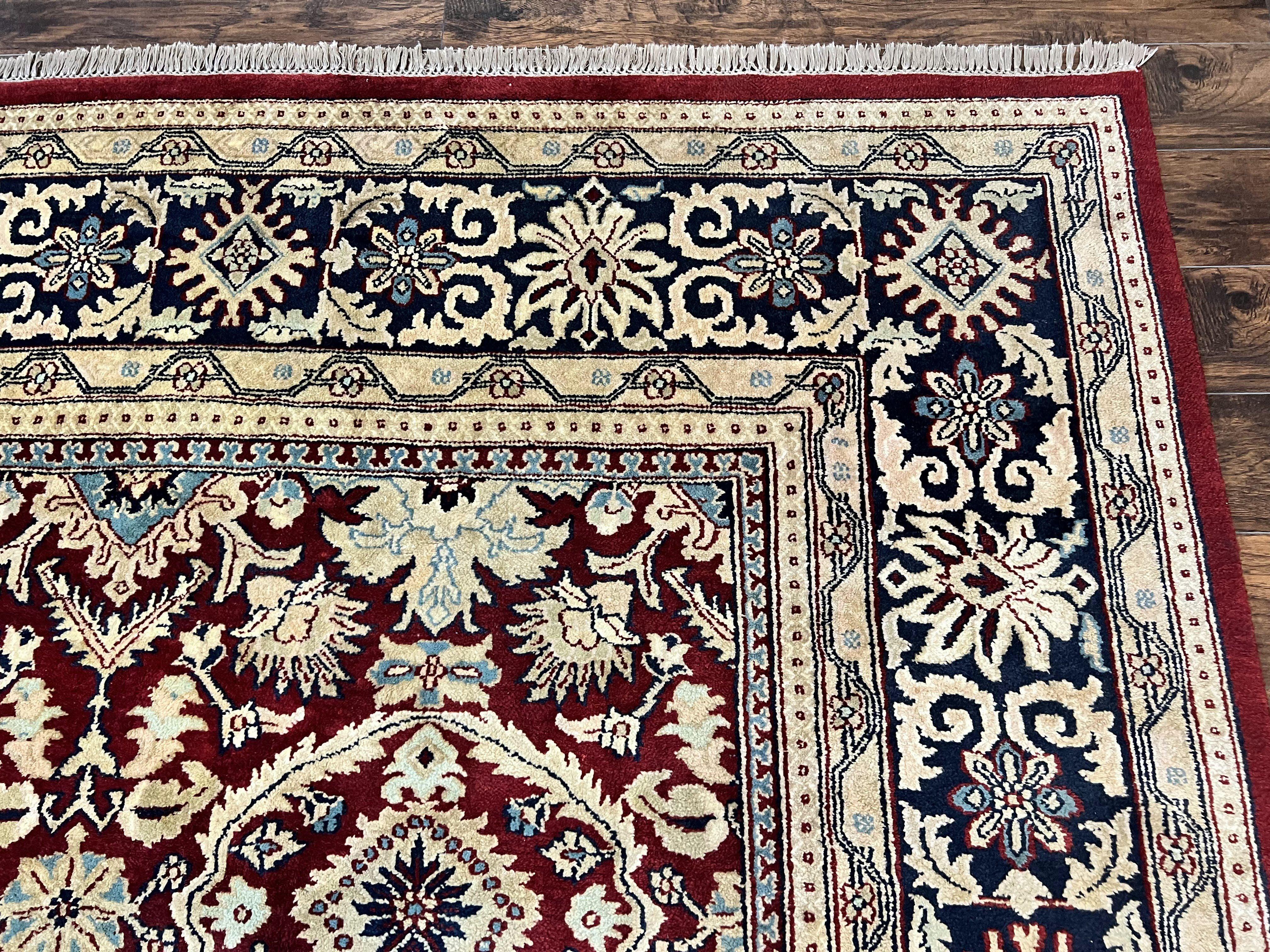 Extra Large Indian Agra Rug 11x15, Floral Allover, Maroon, Hand Knotted Handmade Vintage Oriental Carpet, Palace Sized - Jewel Rugs