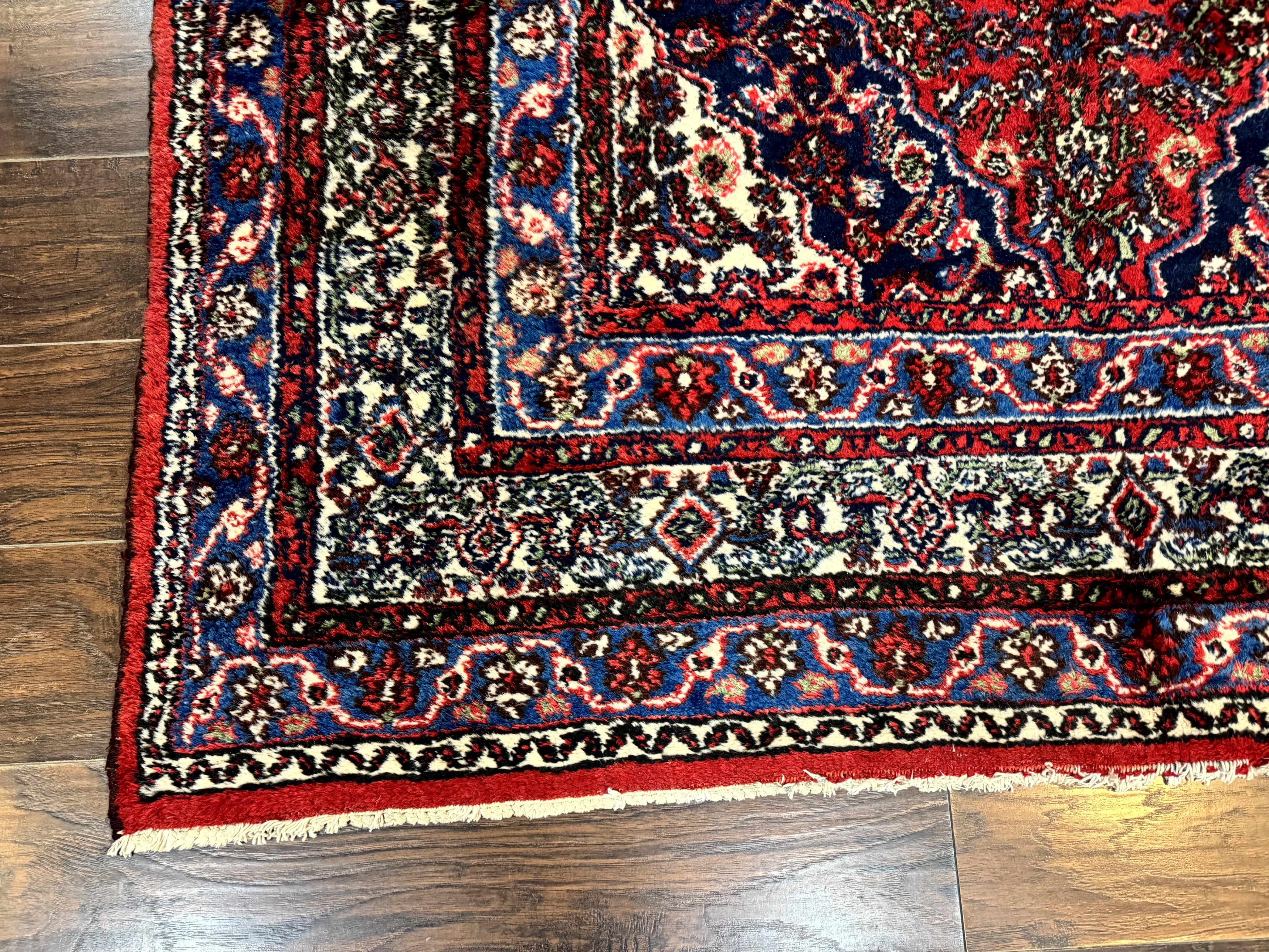 Persian Tribal Rug 6x11, Red Blue Ivory, Antique Persian Carpet, Hamadan Dargazin Carpet - Jewel Rugs