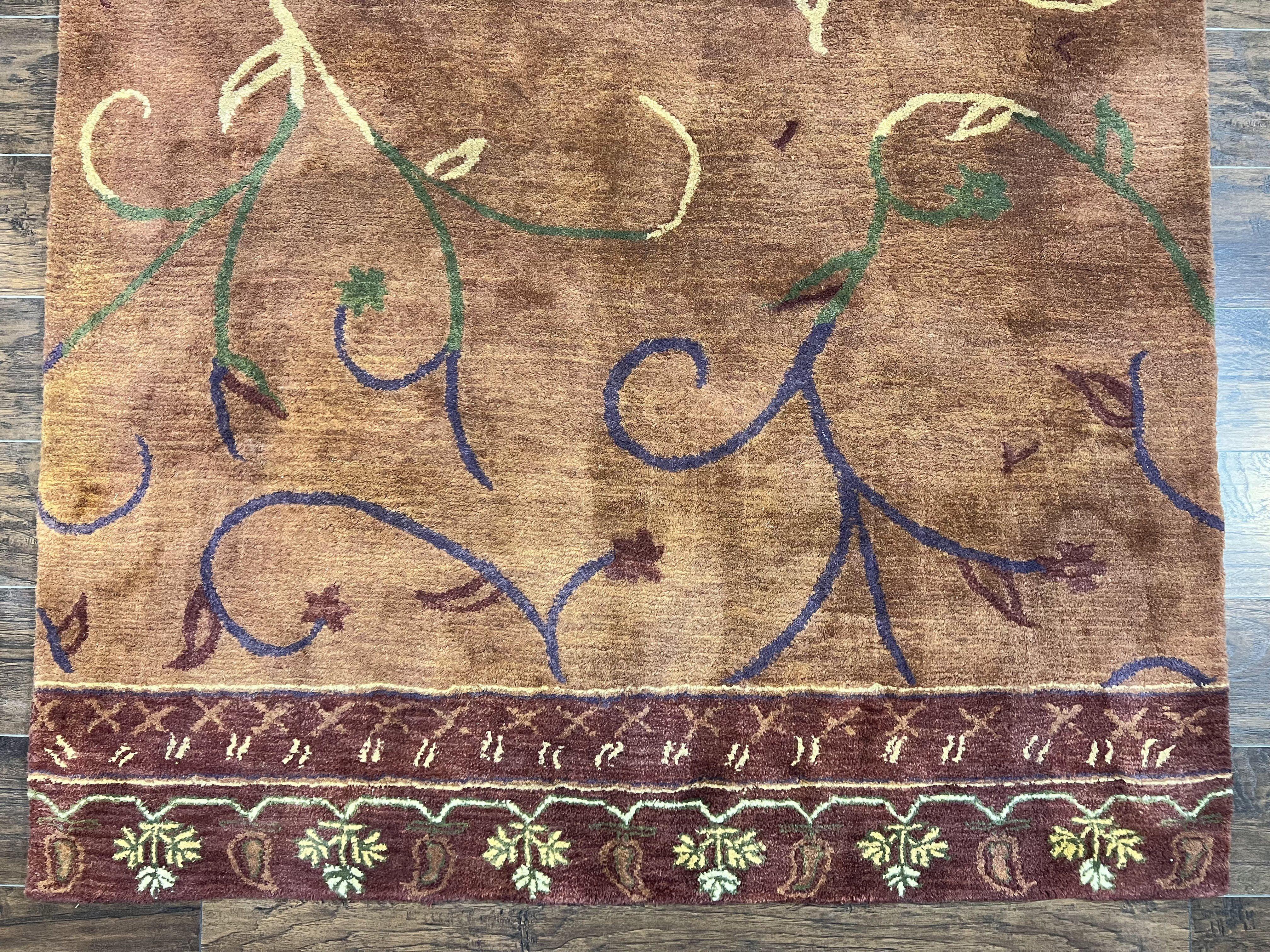 Pottery Barn Rug 5x8, Vintage Hand Tufted Carpet, Wool and Silk, Rust & Maroon - Jewel Rugs