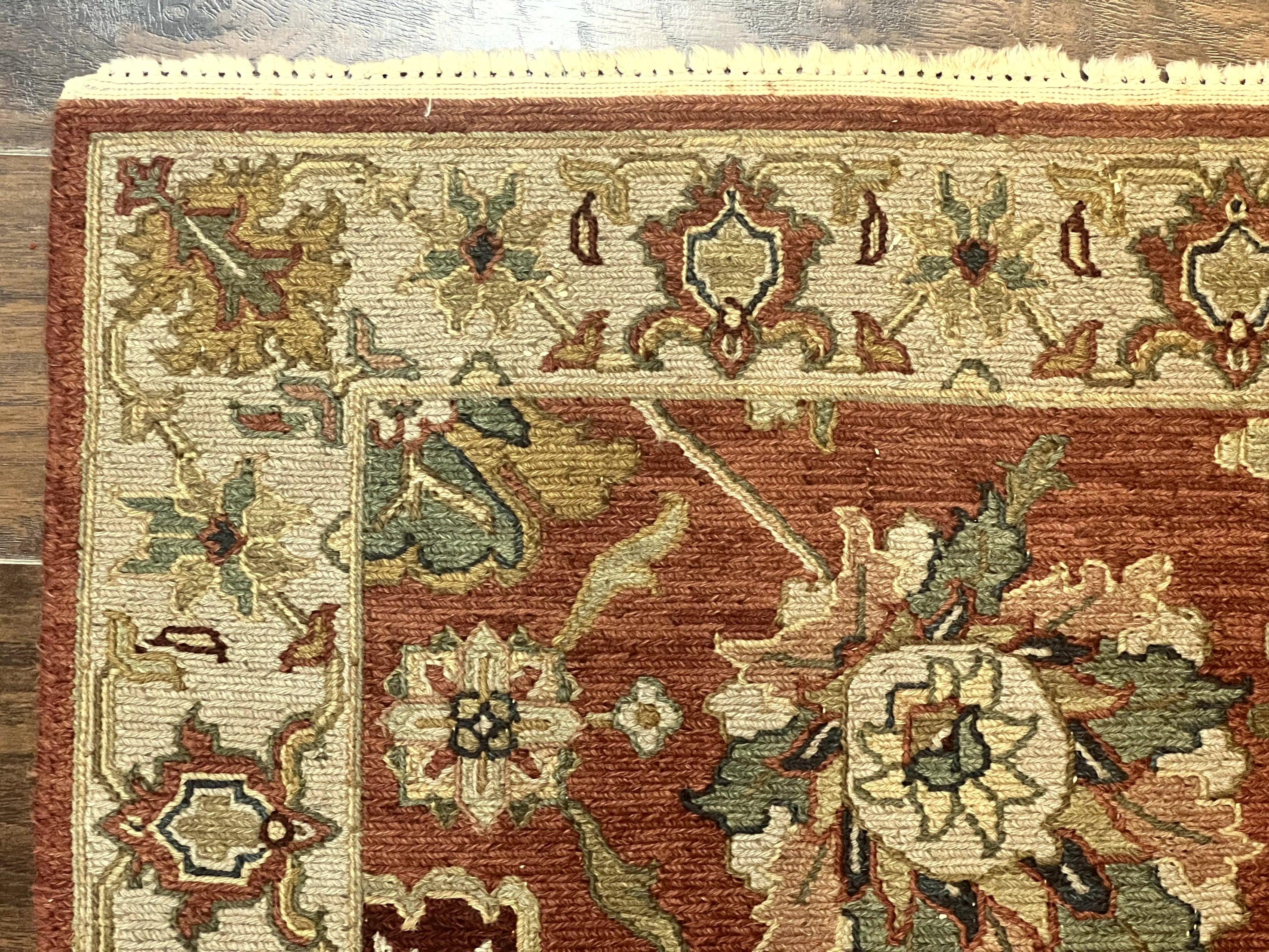 Turkish Flatweave Oushak Rug 3x5, Red and Tan, Floral, Handmade Vintage Wool Rug - Jewel Rugs