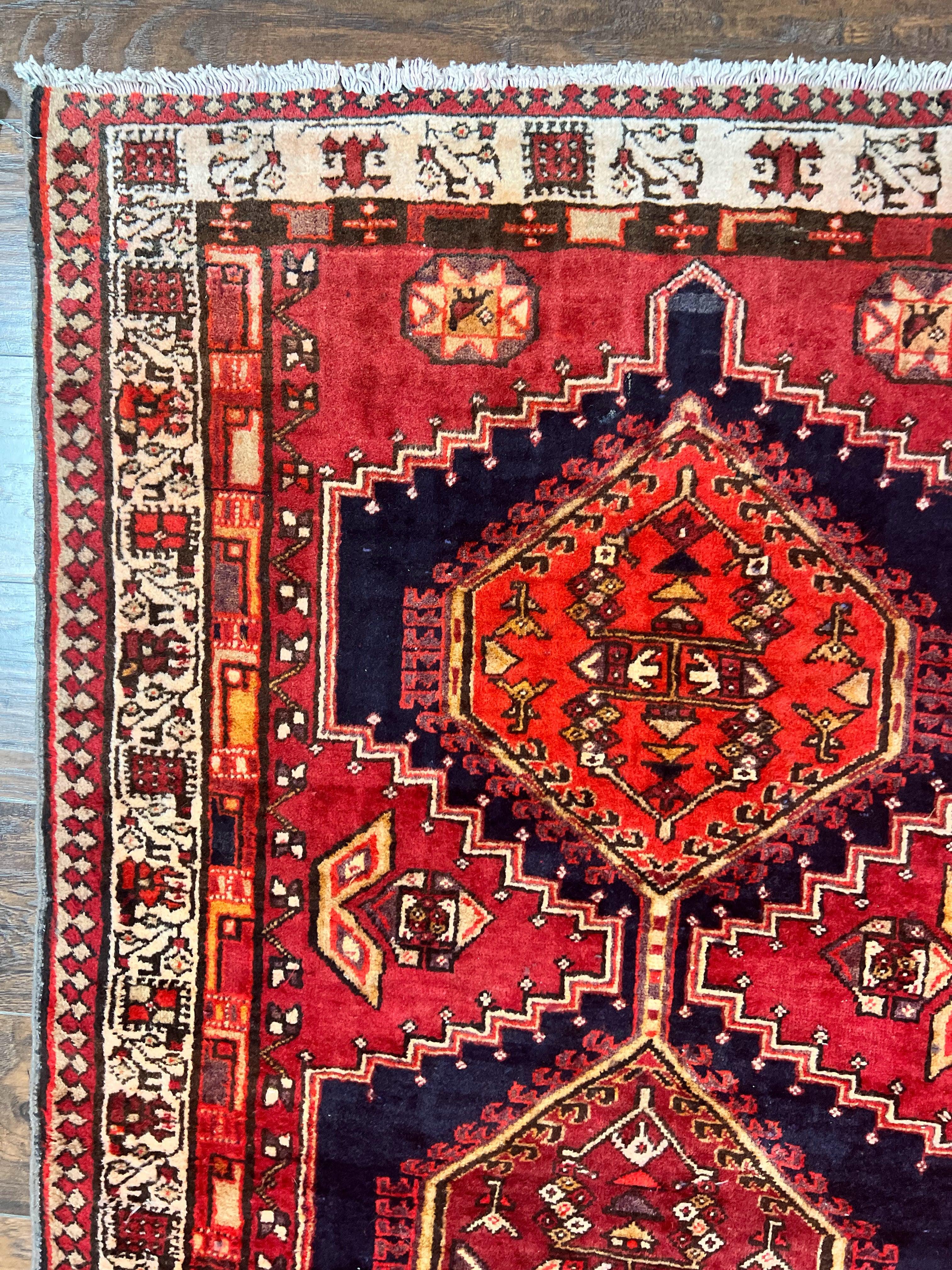 Persian Heriz Runner Rug 3.7 x 11, Persian Tribal Runner, Handmade Wool, Medallions, Geometric, Red, Antique Vintage Hand Knotted Rug - Jewel Rugs