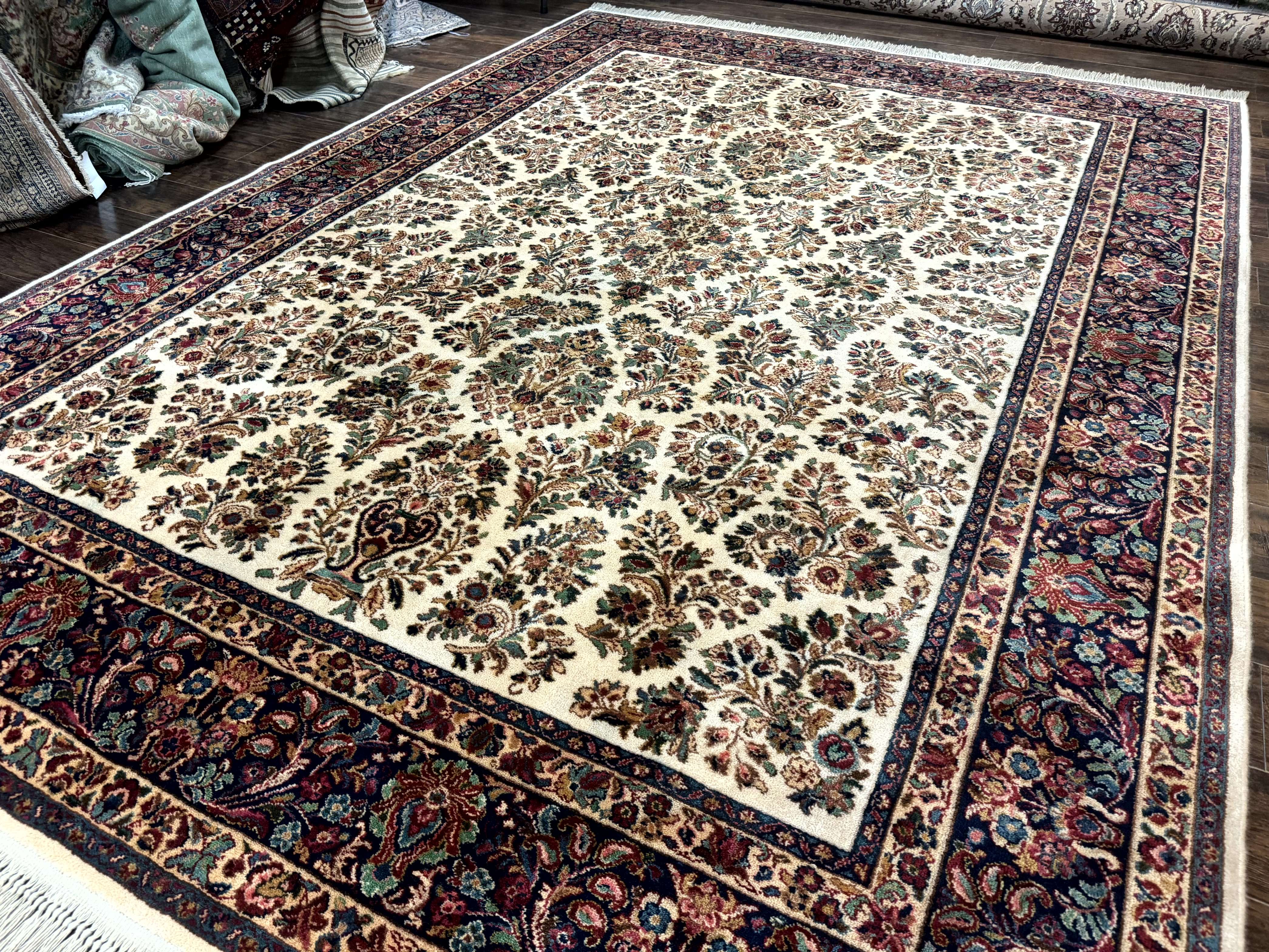 8.8 x 12 Karastan Ivory Sarouk Rug #760, Wool Pile, Vintage, Original 700 Series - Jewel Rugs