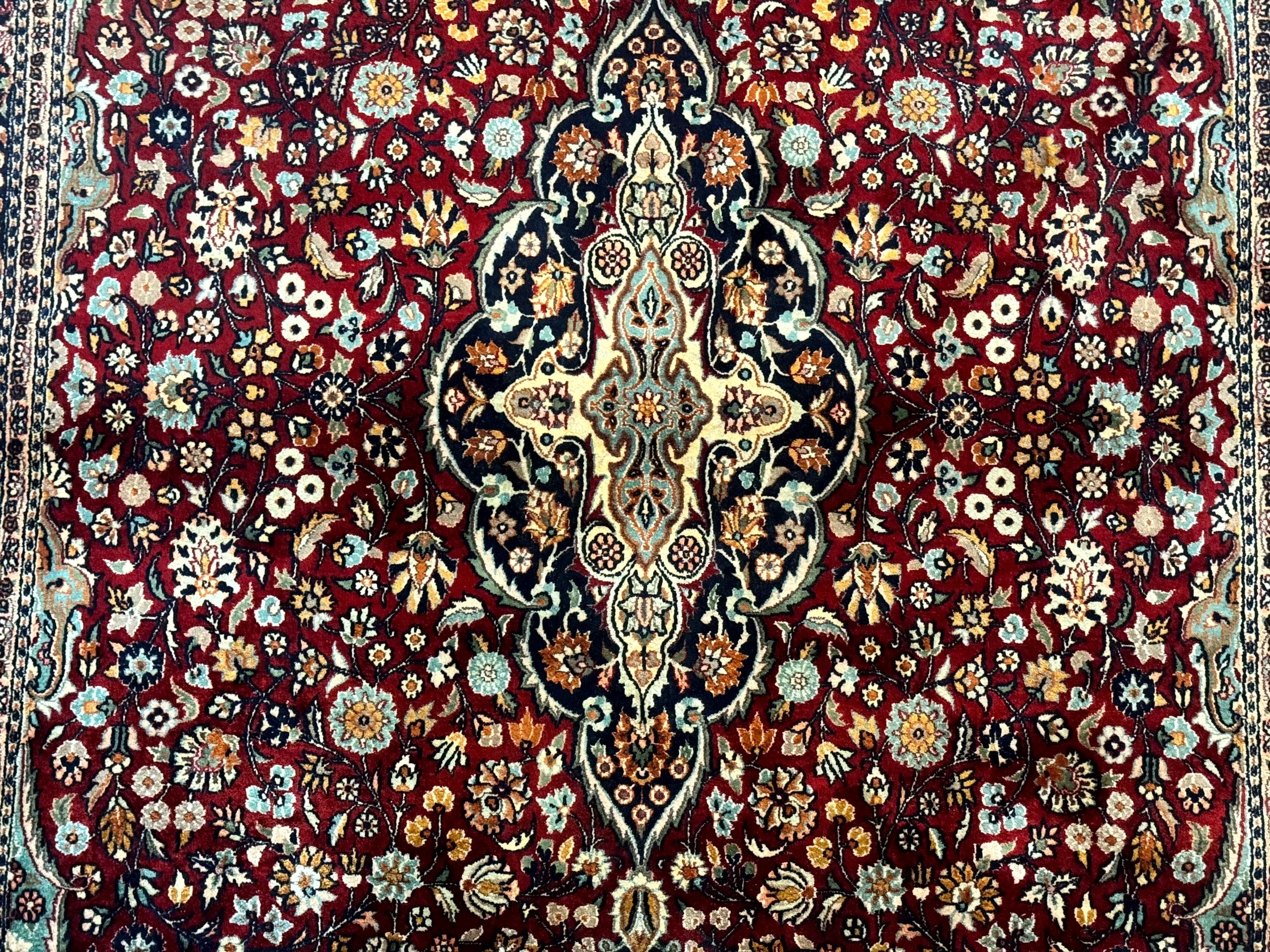 4x6 Silk Rug, Very Fine 650 KPSI, Silk Persian Carpet, Red, Floral Medallion, Sino Persian - Jewel Rugs