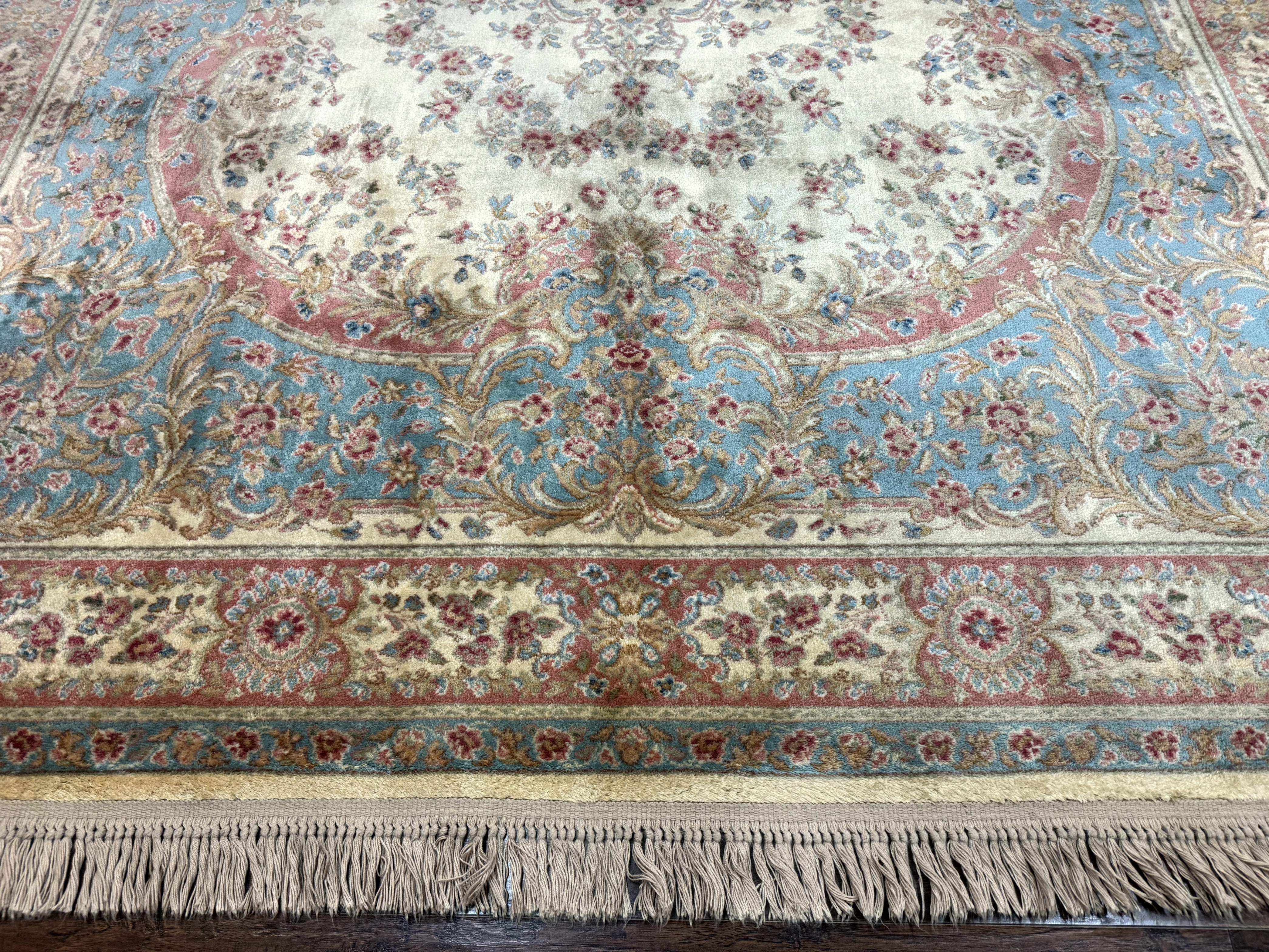 Karastan Rug 8.8 x 12, Ivory Medallion Kirman #700/711, Wool Pile, Vintage - Jewel Rugs