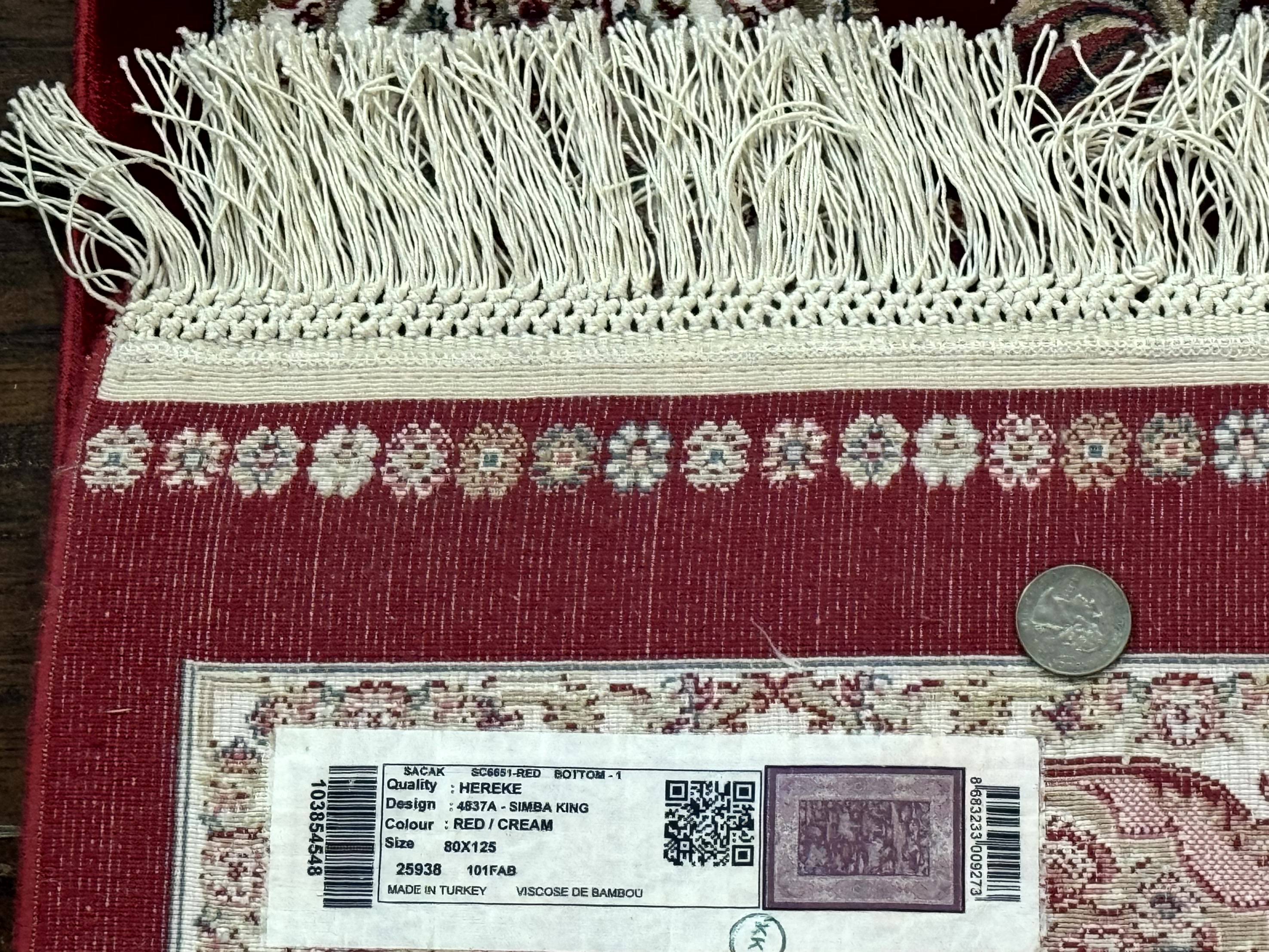 Dark Red Turkish Silk Rug 2.6 x 4, Hunting Design Scene, Bamboo Silk - Jewel Rugs