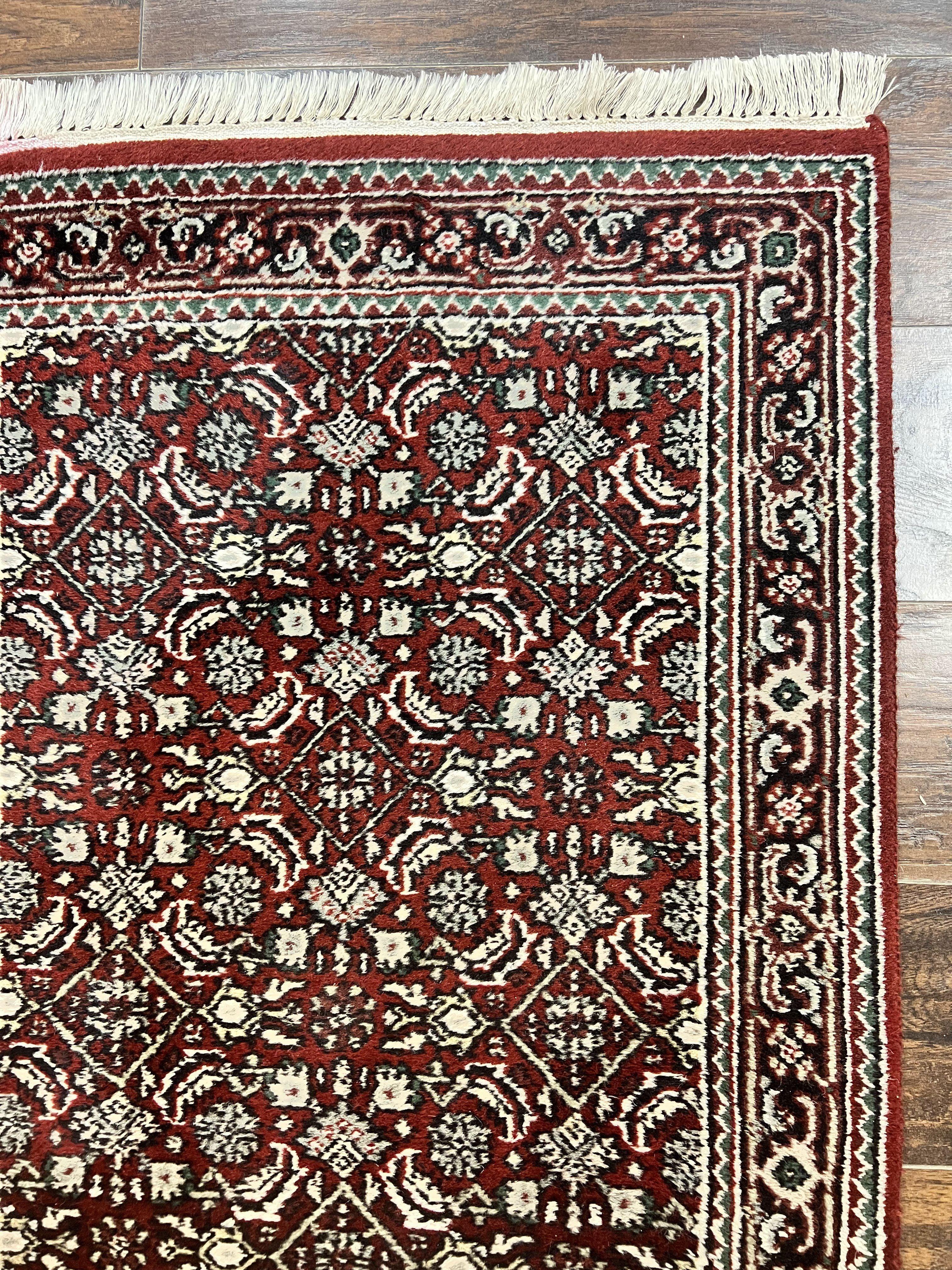 Indo Persian Runner Rug 2.7 x 8, Wool Hand Knotted Vintage Carpet, Red Black, Herati Allover Pattern, Oriental Runner, Rug for Hallway - Jewel Rugs