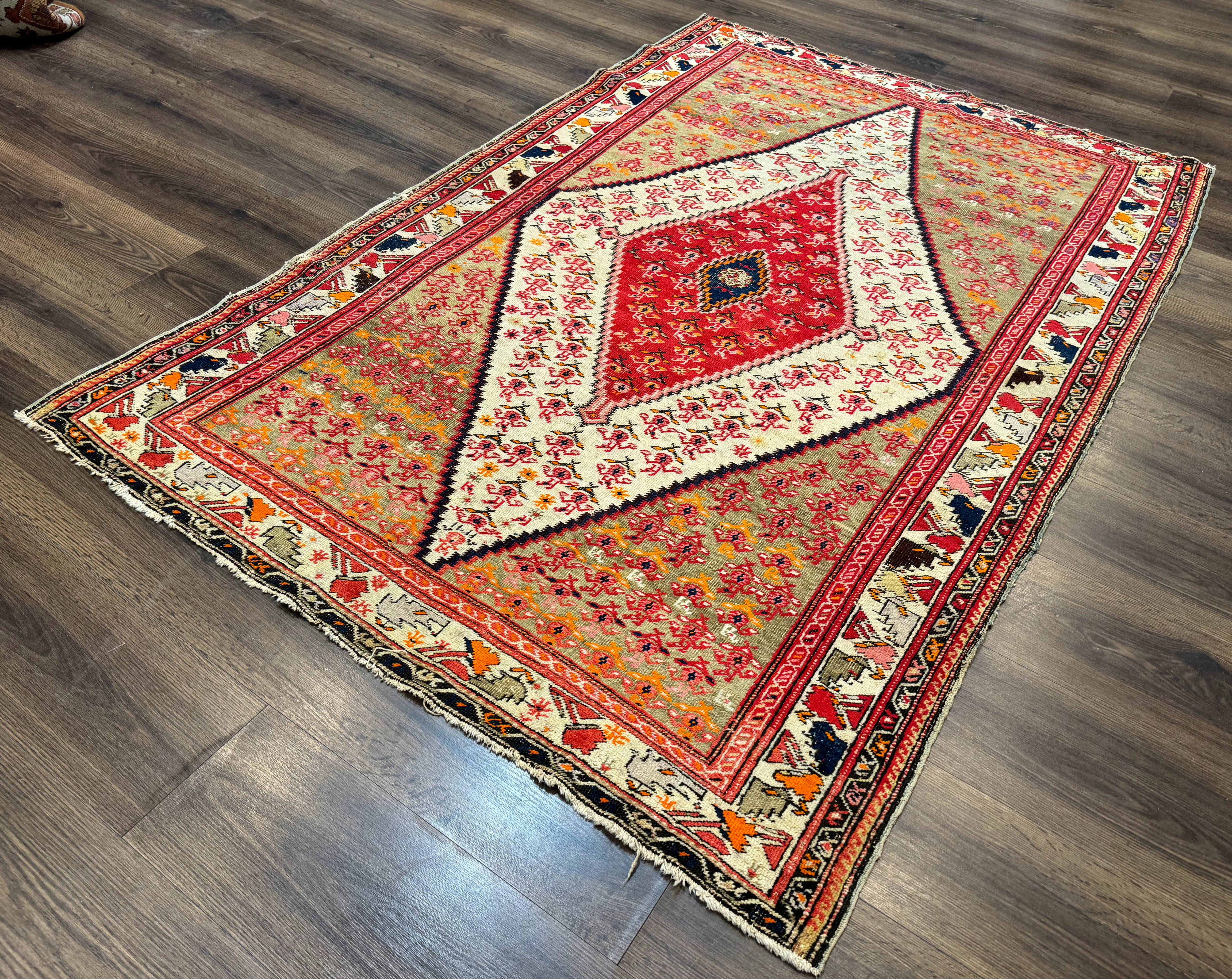 Antique Persian Malayer Rug 4x7, Tribal Senneh Carpet, Geometric, Diamond Design - Jewel Rugs