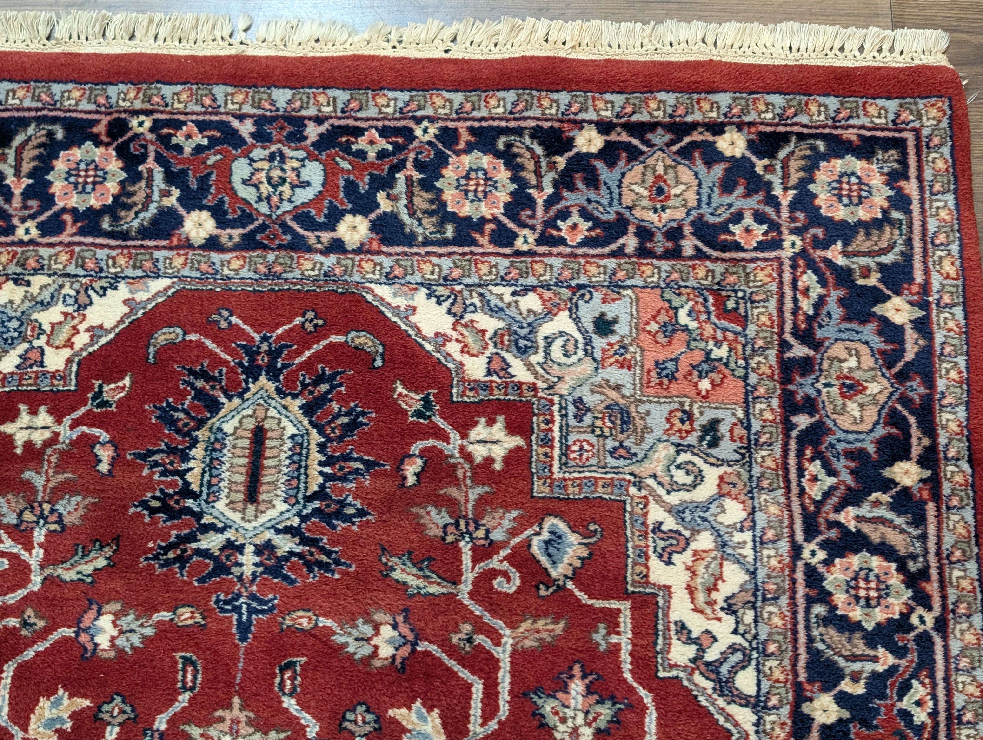 Indo Persian Heriz Rug 4x6, Red and Navy Hand Knotted Traditional Oriental Rug - Jewel Rugs