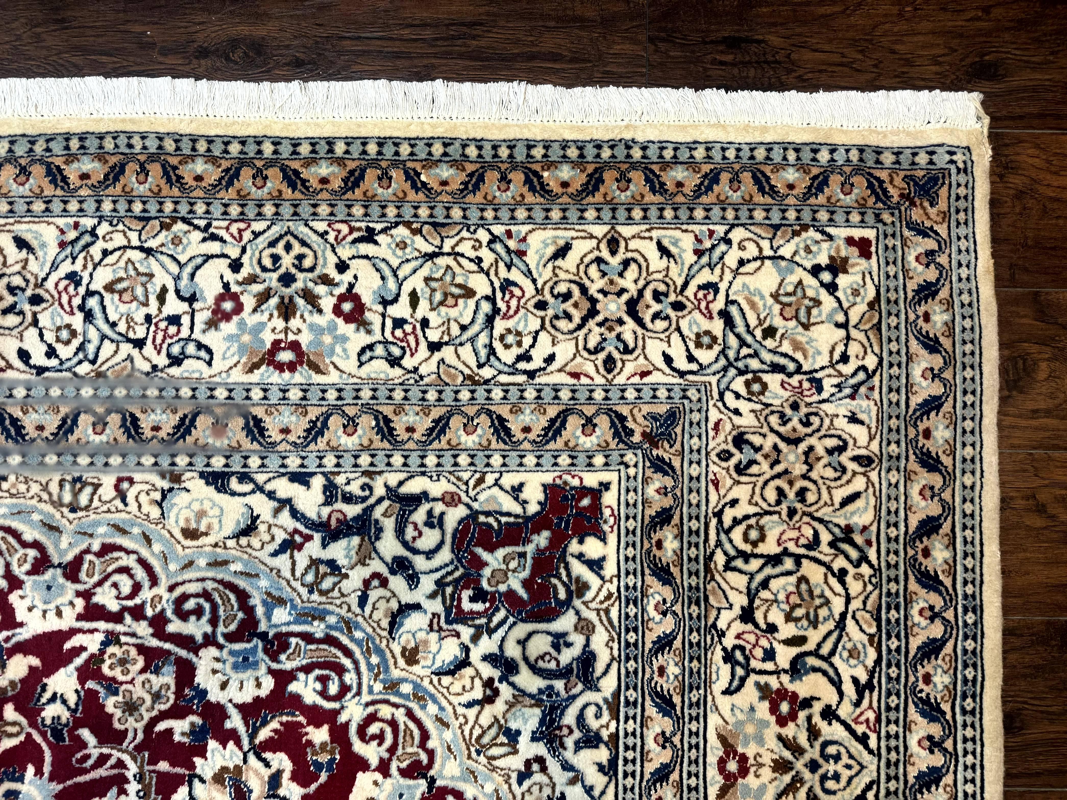 Persian Nain Rug 8x11, Wool and Silk Highlights, Burgundy & Ivory - Jewel Rugs