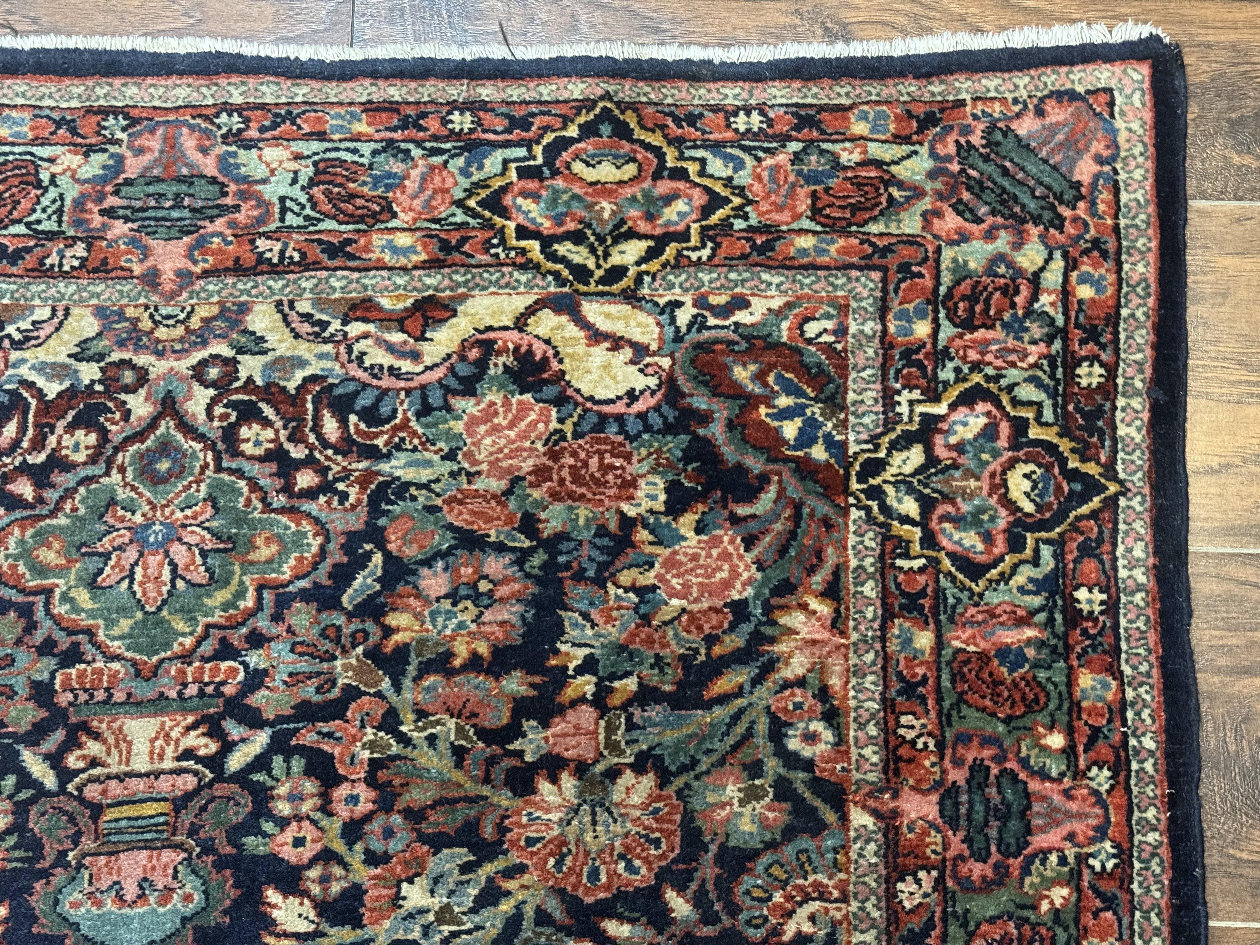 Antique Persian Rug 4x5, Navy Blue 1920s Carpet, Wool, Rare, Fine, Persian Hamadan Bidjar Carpet - Jewel Rugs