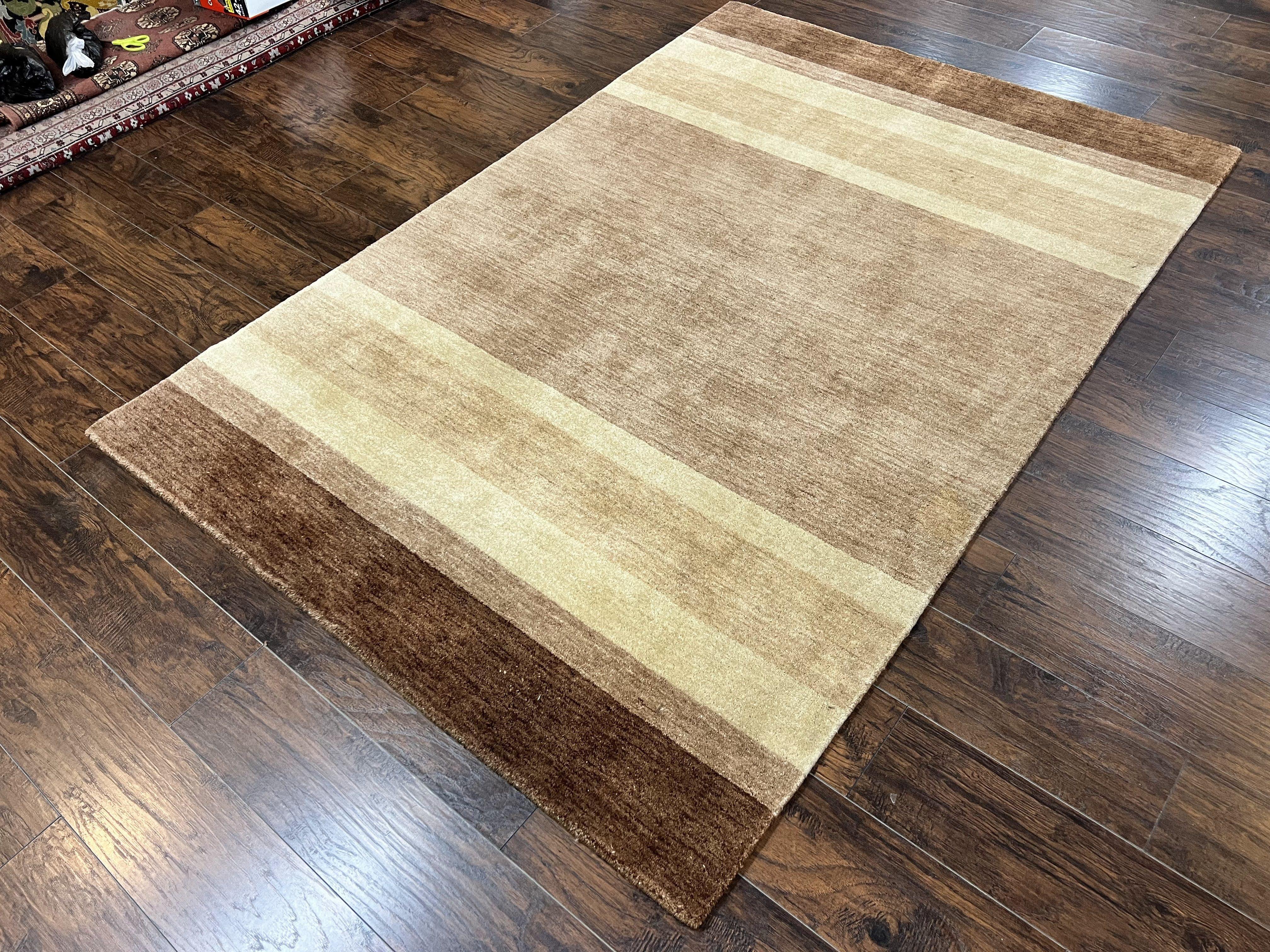 Indo Gabbeh Rug 5x8, Contemporary Wool Stripped Modern Area Rug, Hand Knotted Medium Sized Carpet - Jewel Rugs